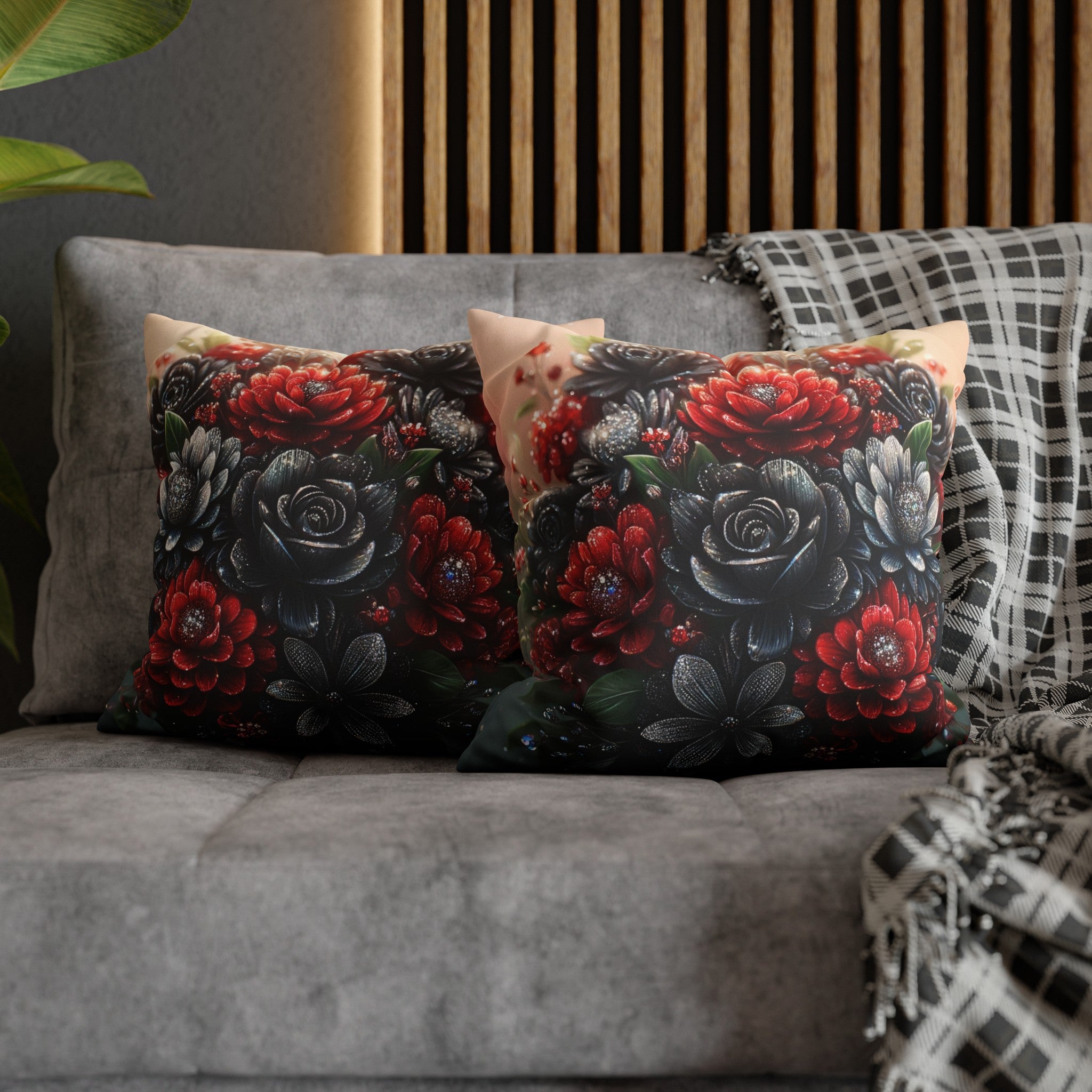 Black and Red Bouquet (1) - Suede Square Pillowcase