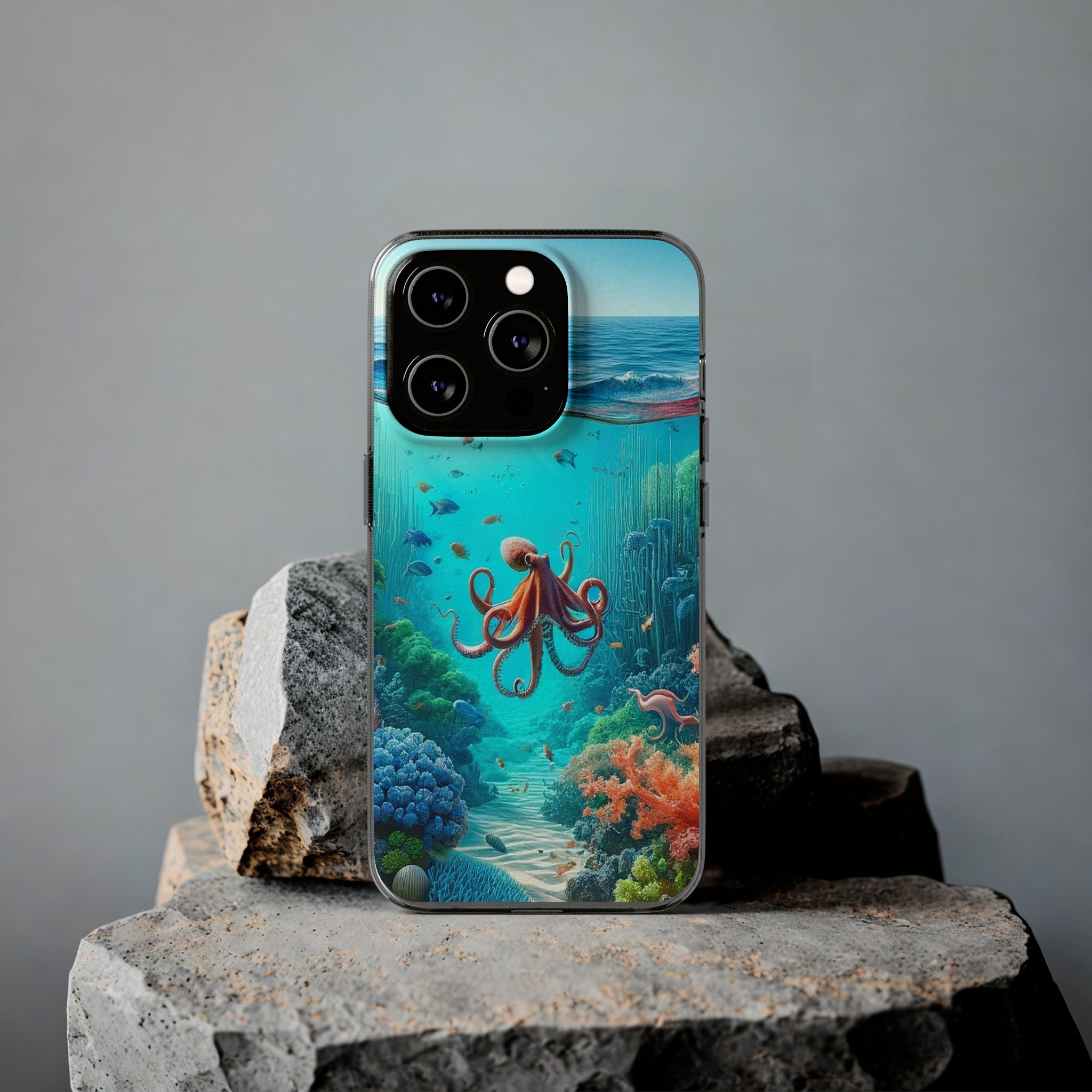 Octopus in turquoise water - Soft Phone Case