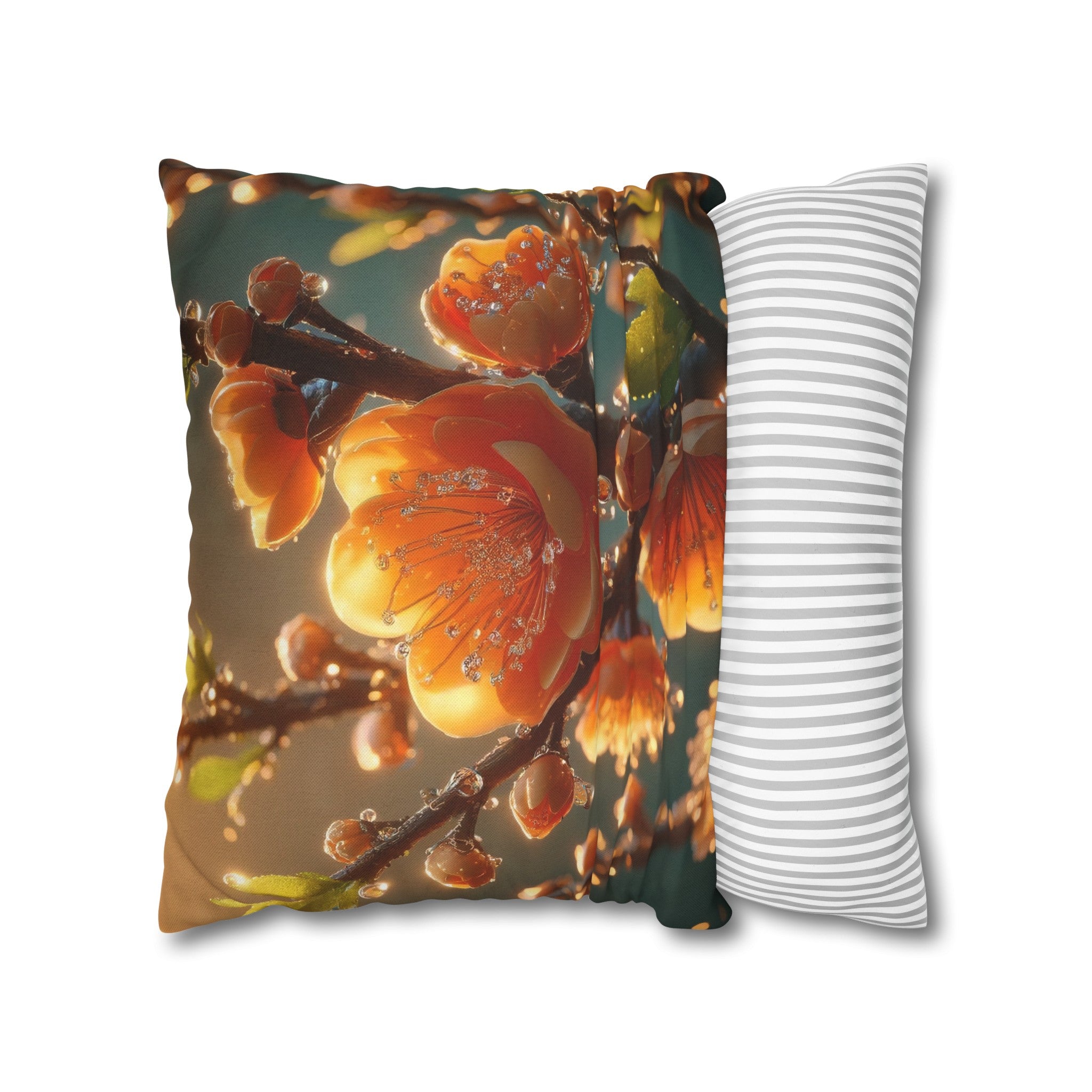 Orange diamond flowers (2) - Polyester Square Pillowcase