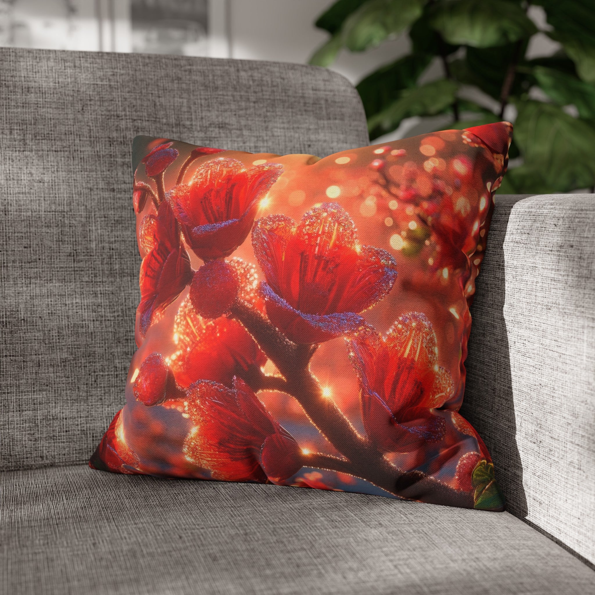 Red diamond flowers (2) -  Polyester Square Pillowcase