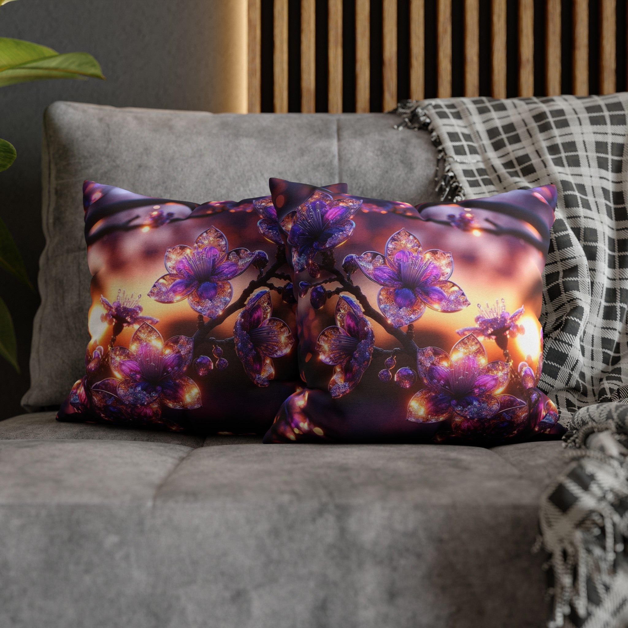 Purple diamond flowers (4) - Polyester Square Pillowcase