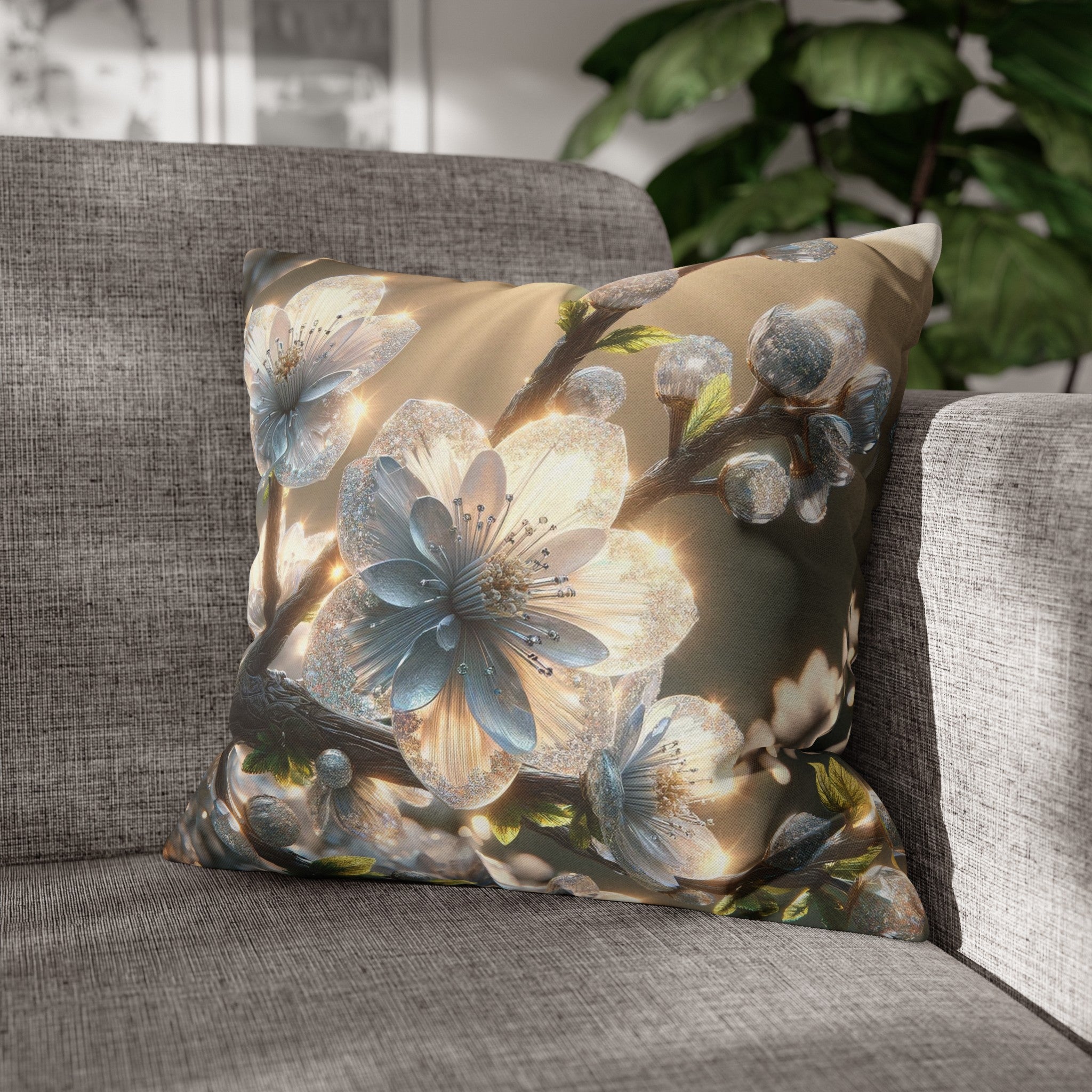 White diamond flowers (2) - Polyester Square Pillowcase