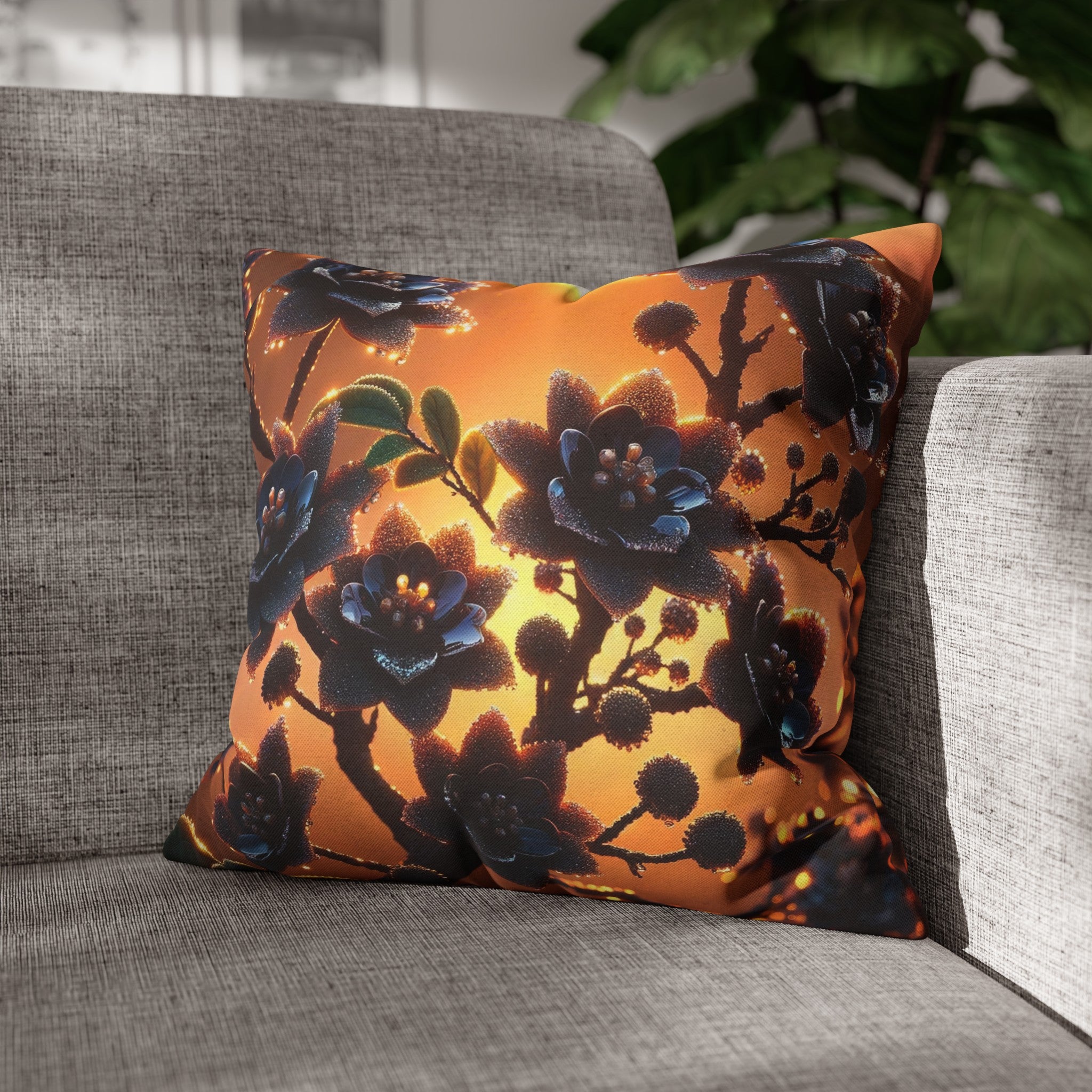 Black diamond flowers (4) - Polyester Square Pillowcase