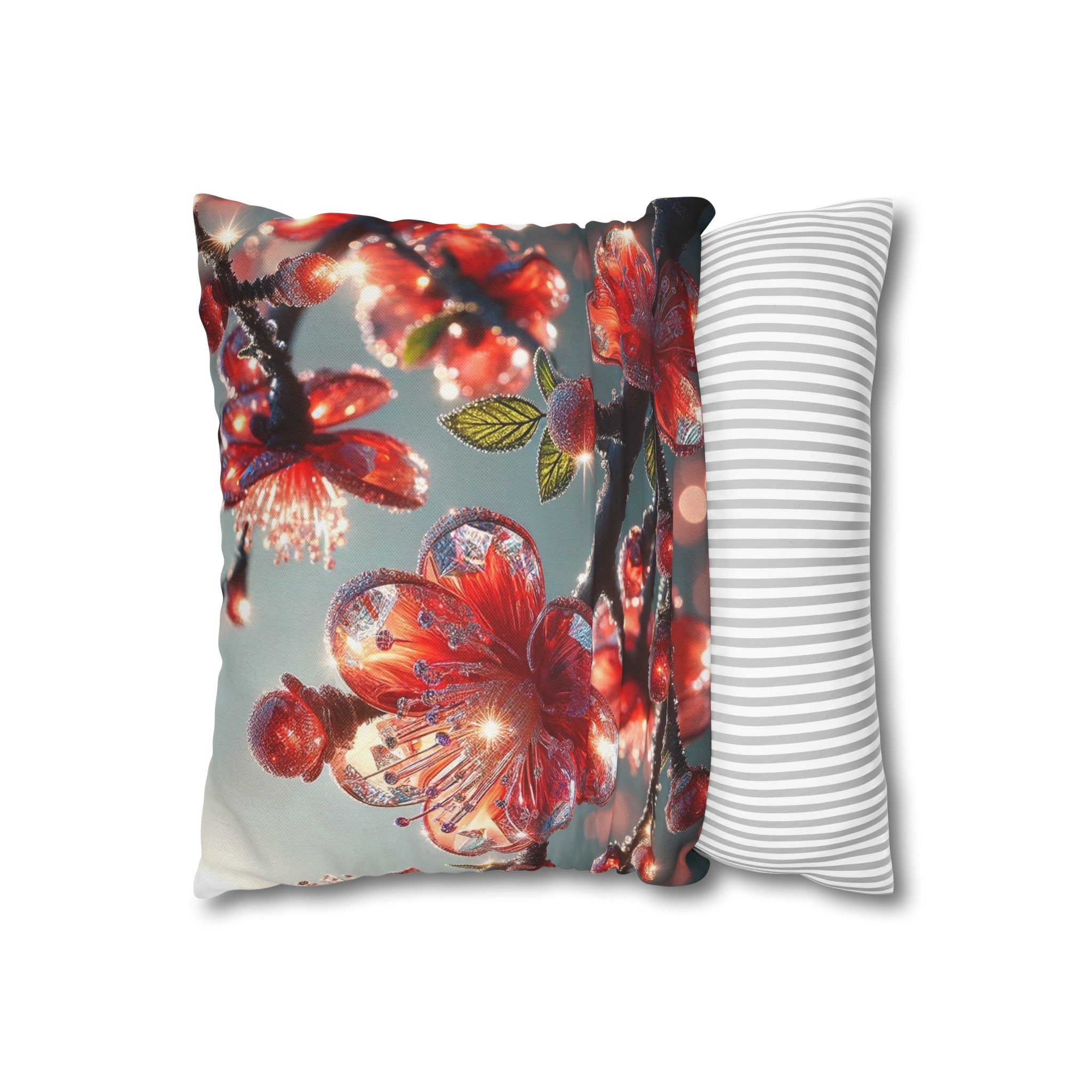 Red diamond flowers (1) - Polyester Square Pillowcase