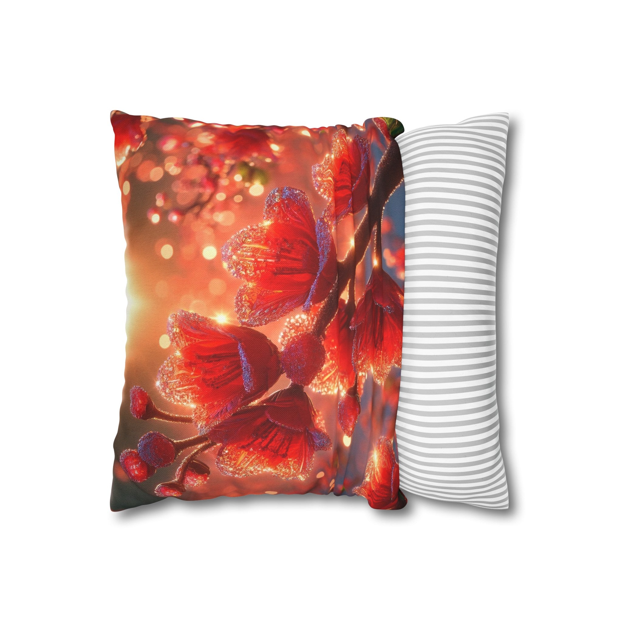 Red shiny flowers (1)  - Polyester Square Pillowcase