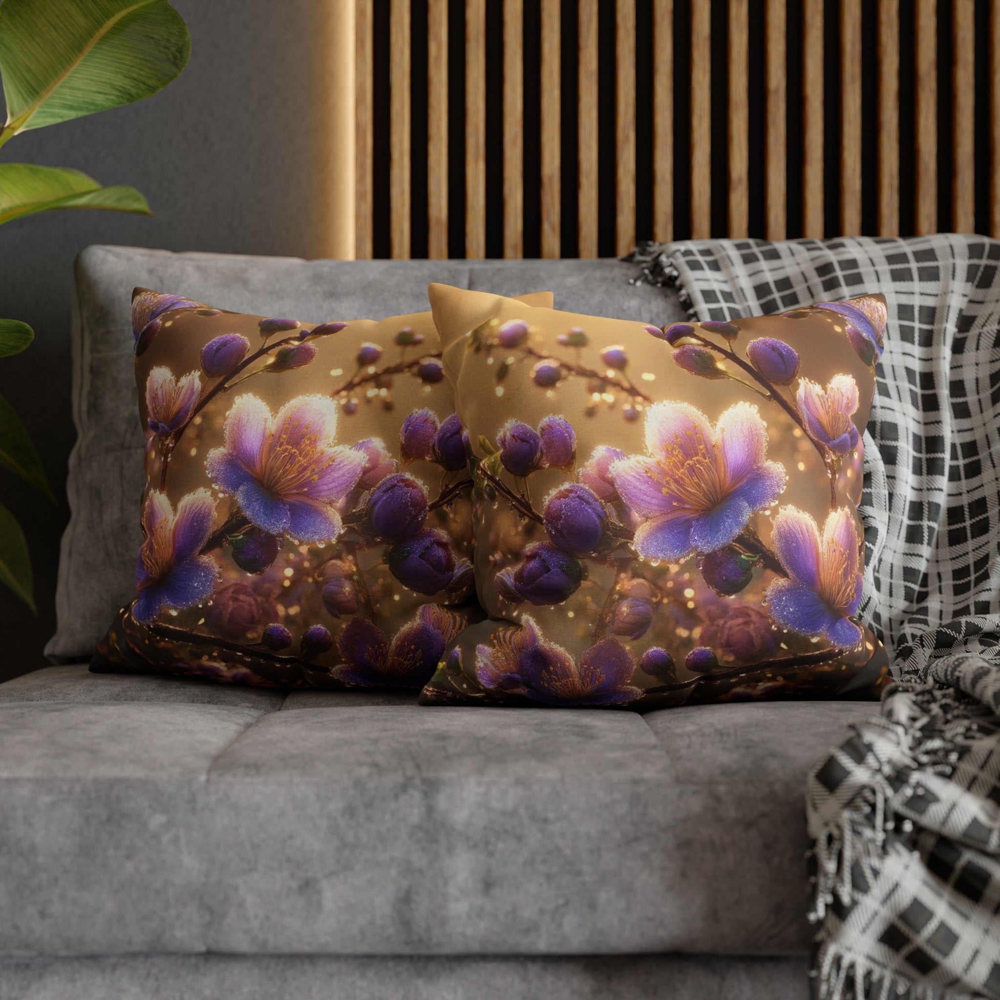 Purple diamond flowers (3) - Polyester Square Pillowcase