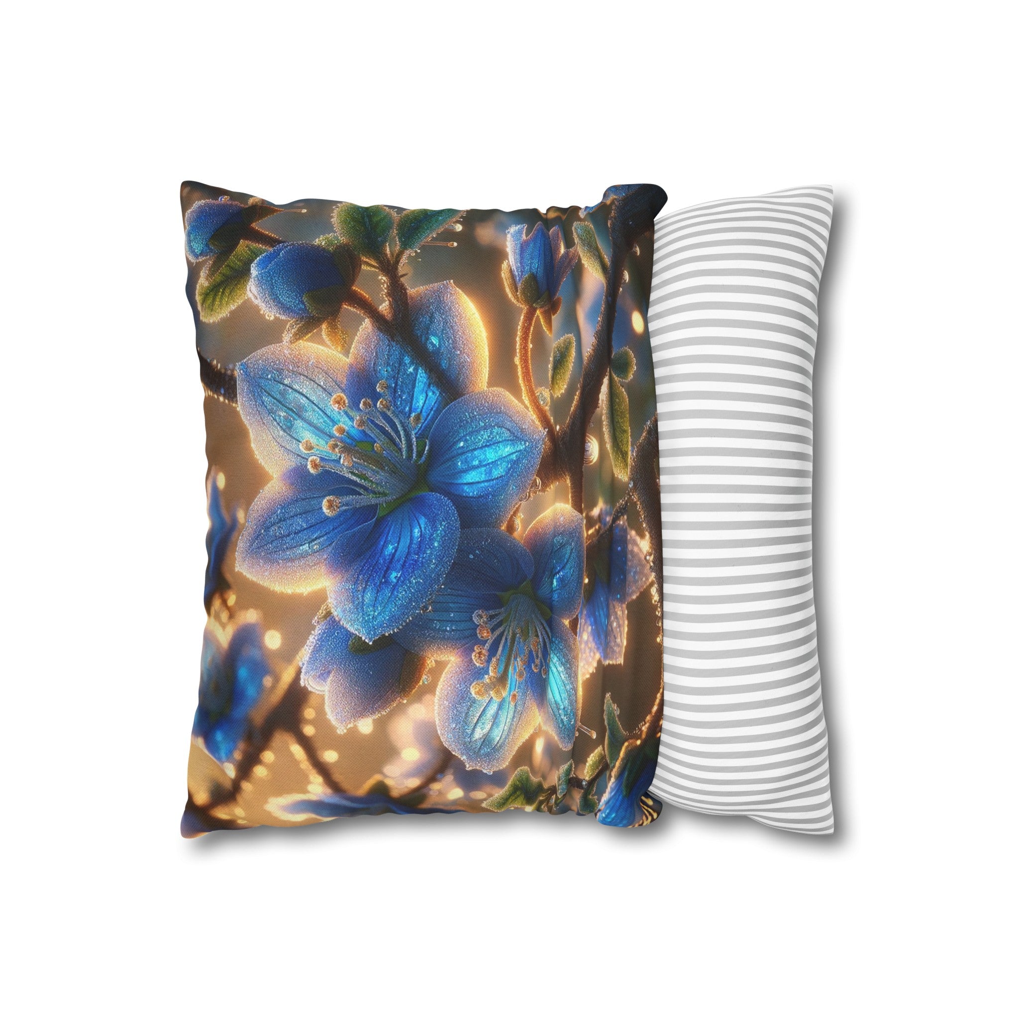 Blue, diamond flowers (3) - Polyester Square Pillowcase