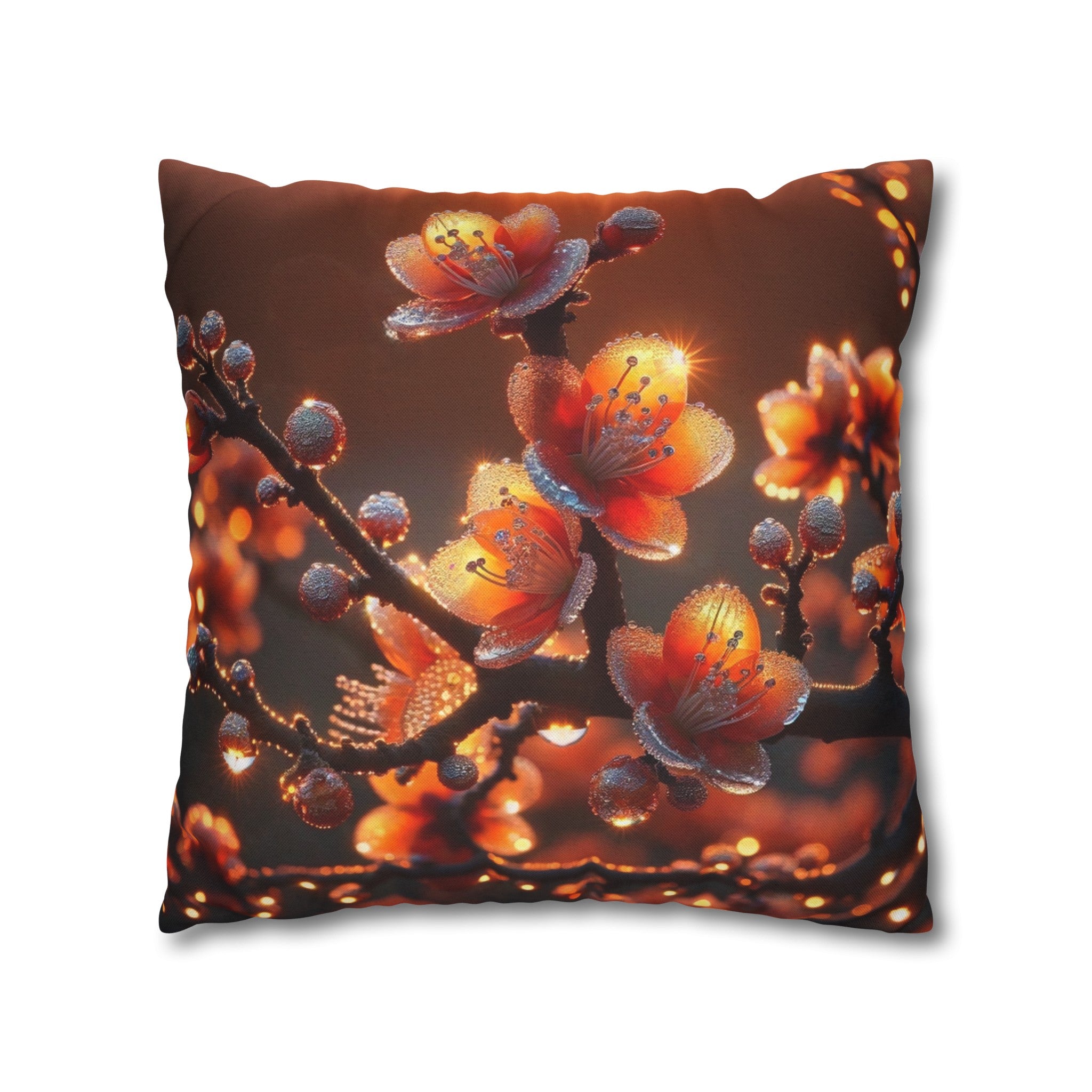 Orange diamond flowers (1) - Polyester Square Pillowcase