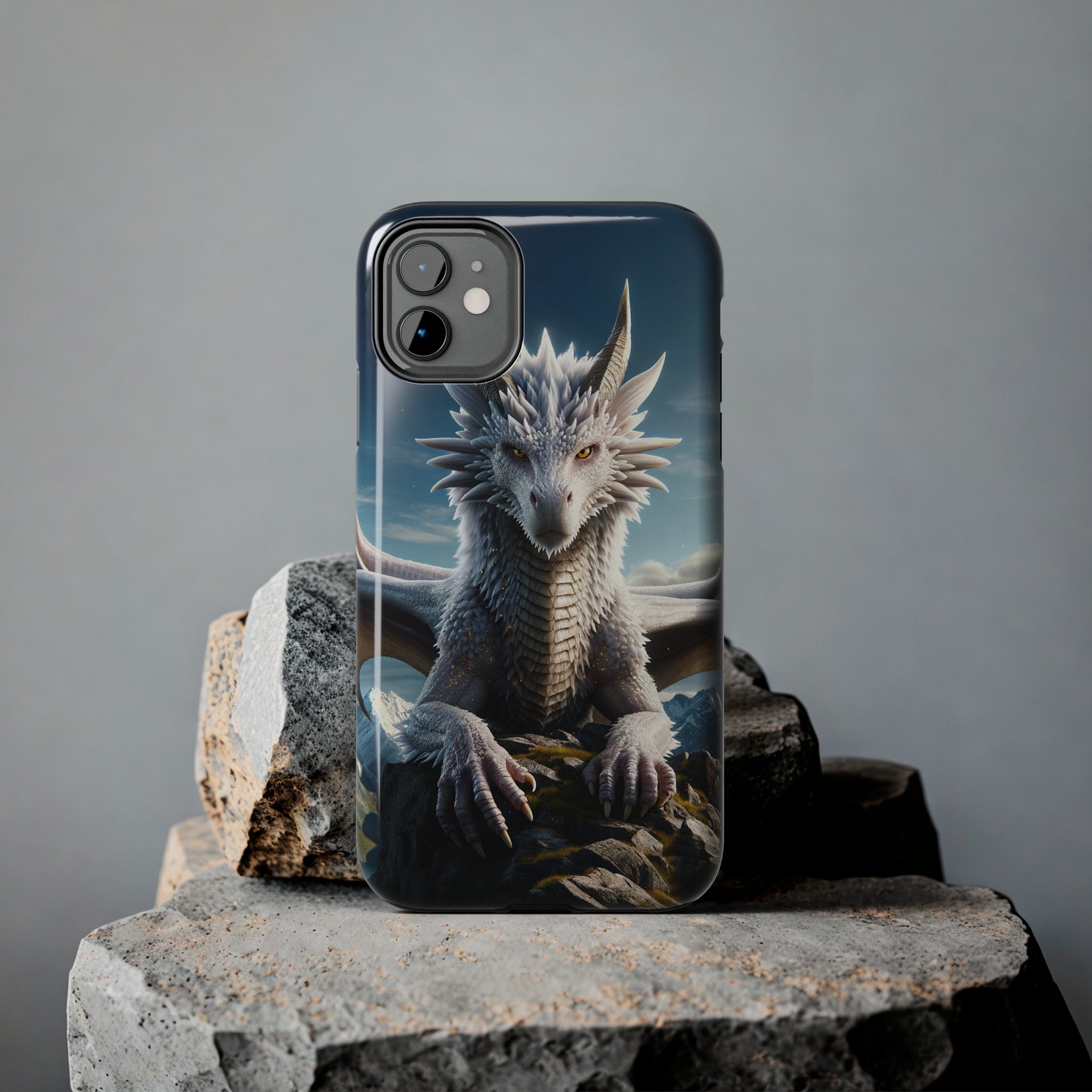 White dragon on a rock - Tough Phone Case