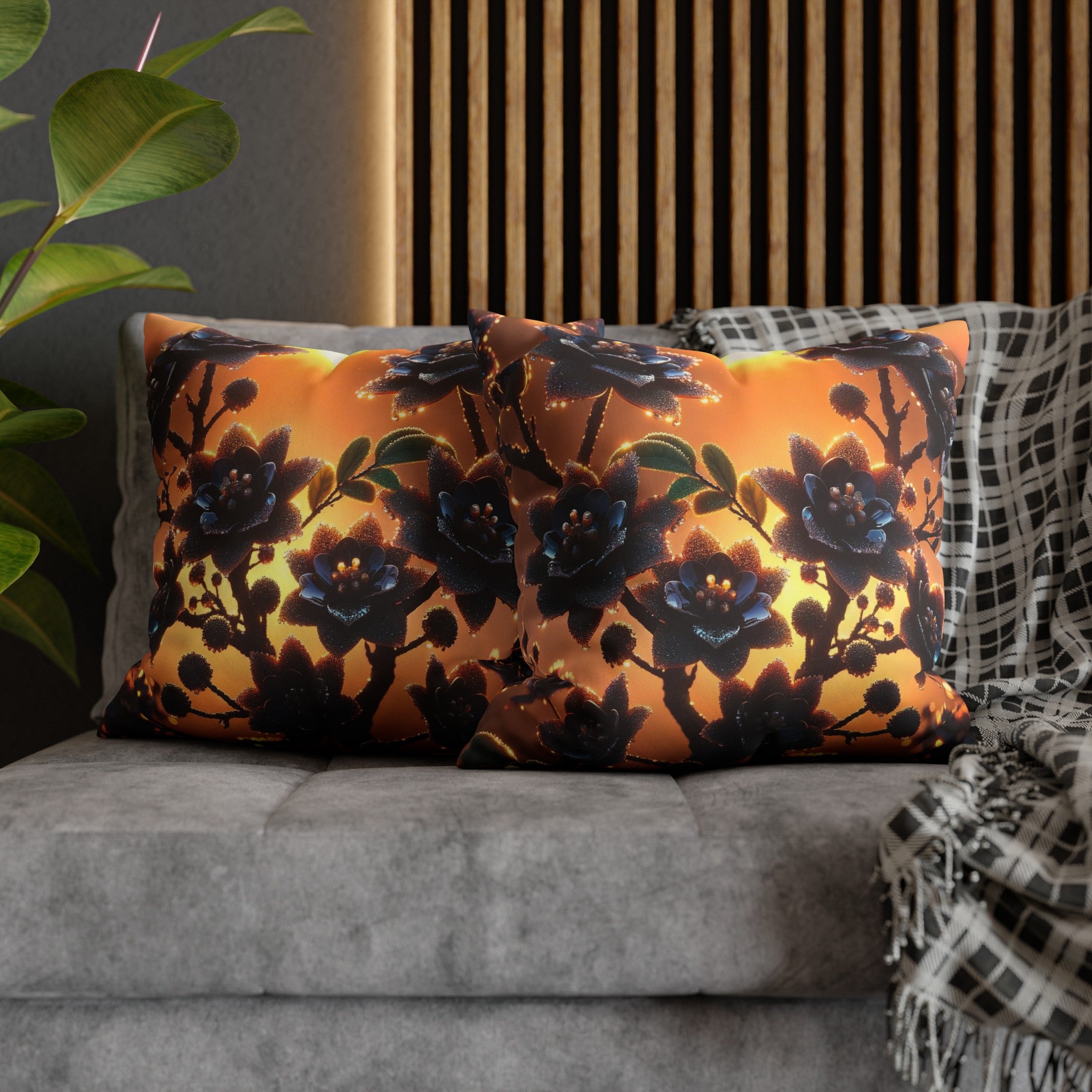 Black diamond flowers (3) - Suede Square Pillowcase