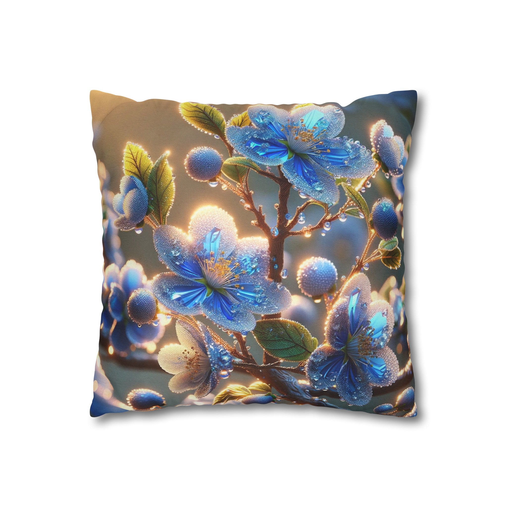 Blue, diamond flowers (2) - Polyester Square Pillowcase