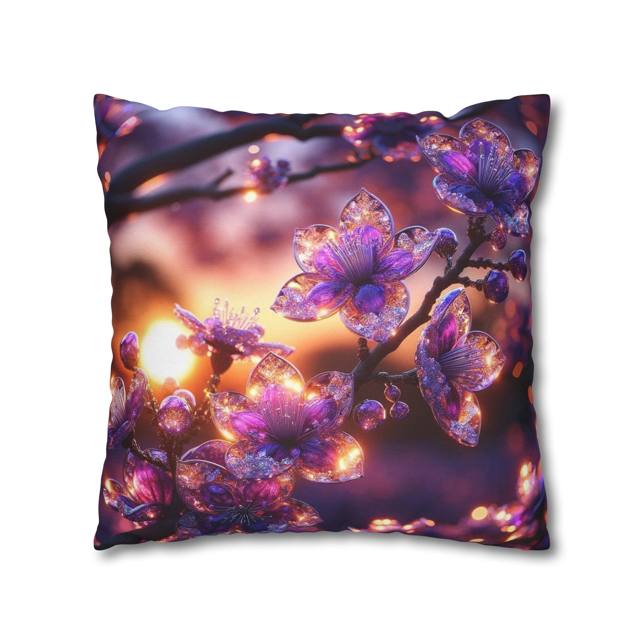 Purple diamond flowers (4) - Polyester Square Pillowcase