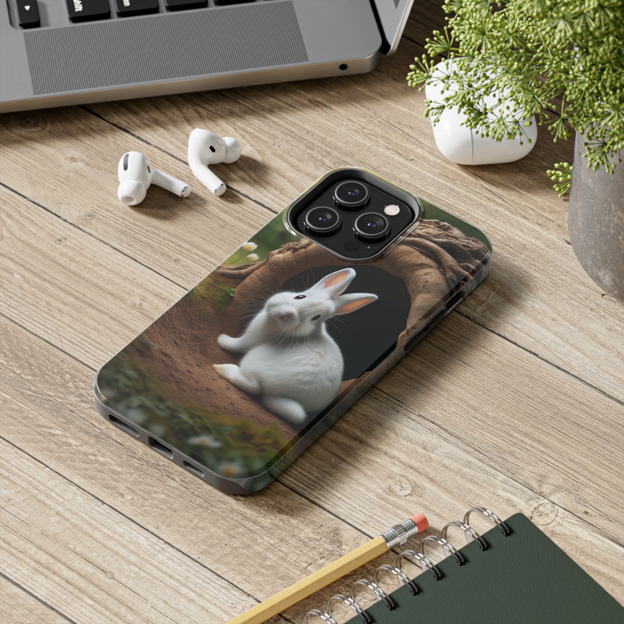 White curious rabbit - Tough Phone Case