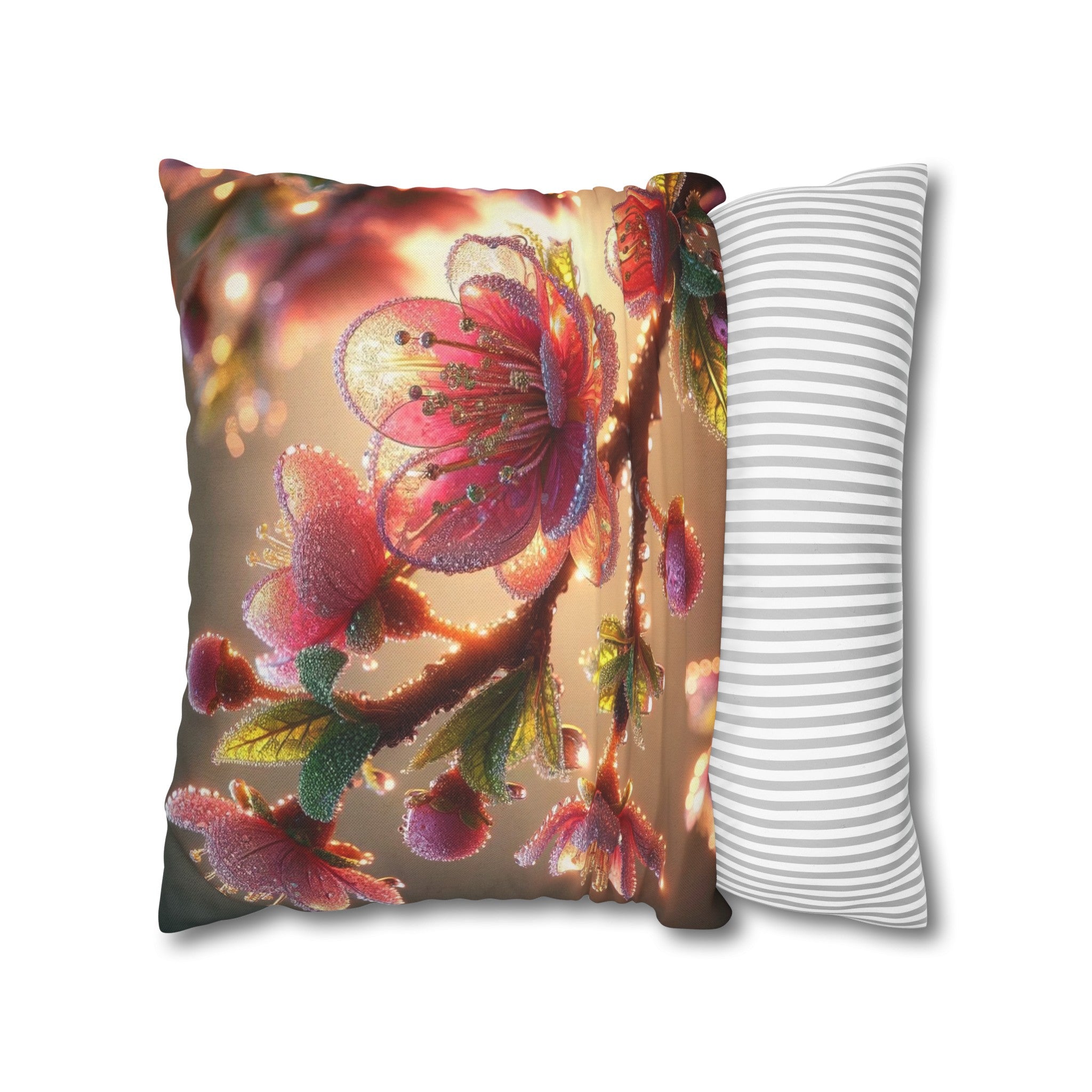 Pink diamond flowers (1) - Polyester Square Pillowcase