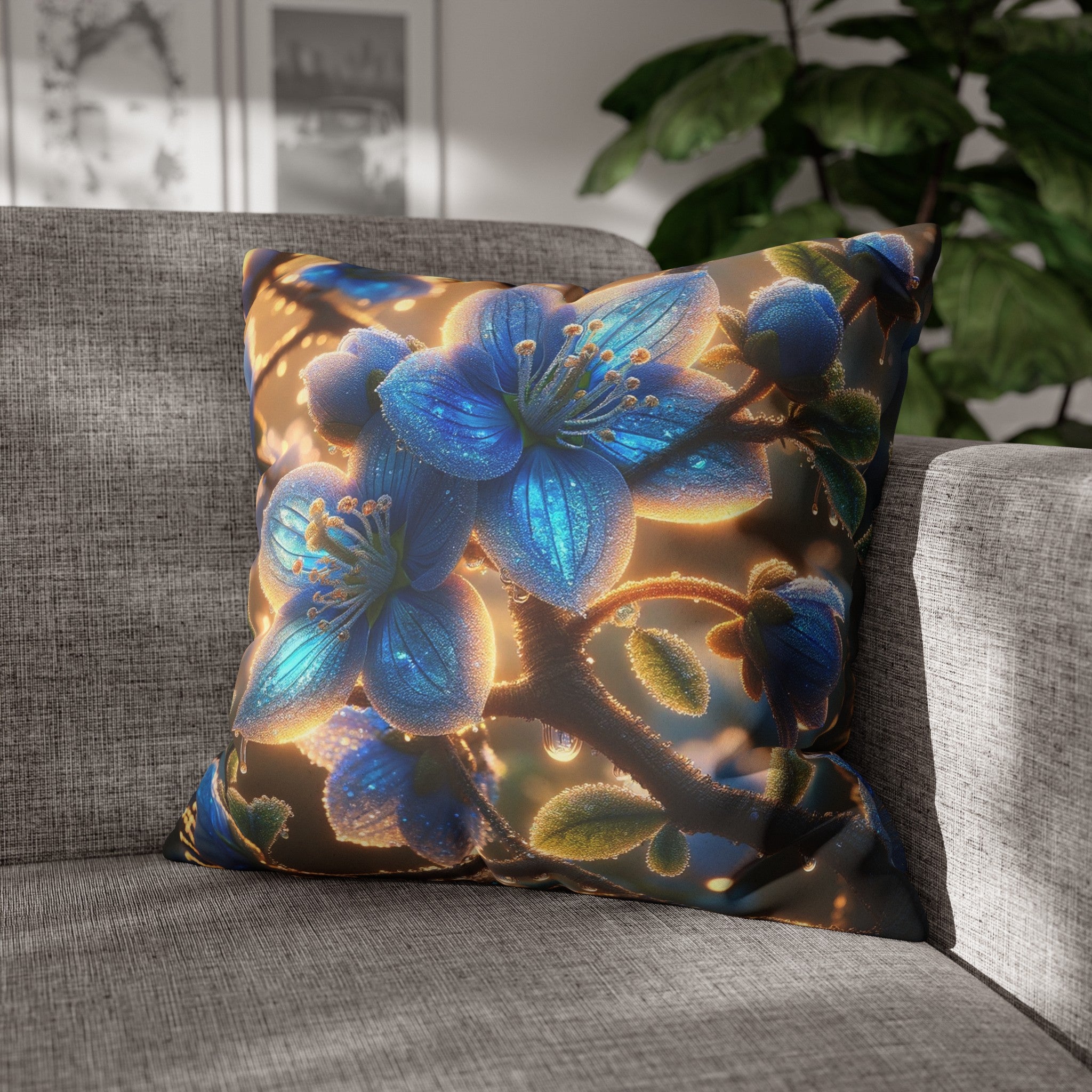 Blue, diamond flowers (3) - Suede Square Pillowcase