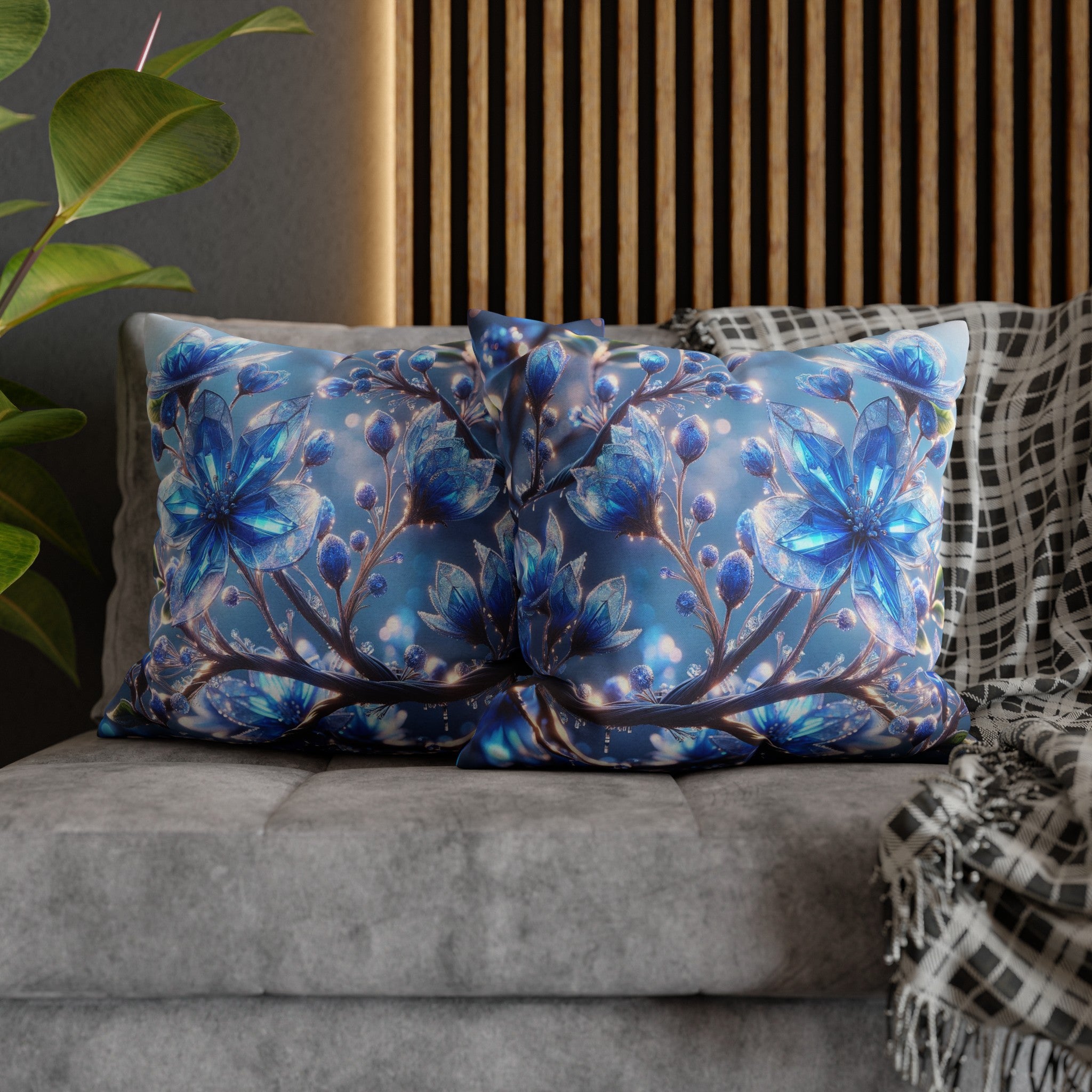 Blue, diamond flowers (5) - Polyester Square Pillowcase