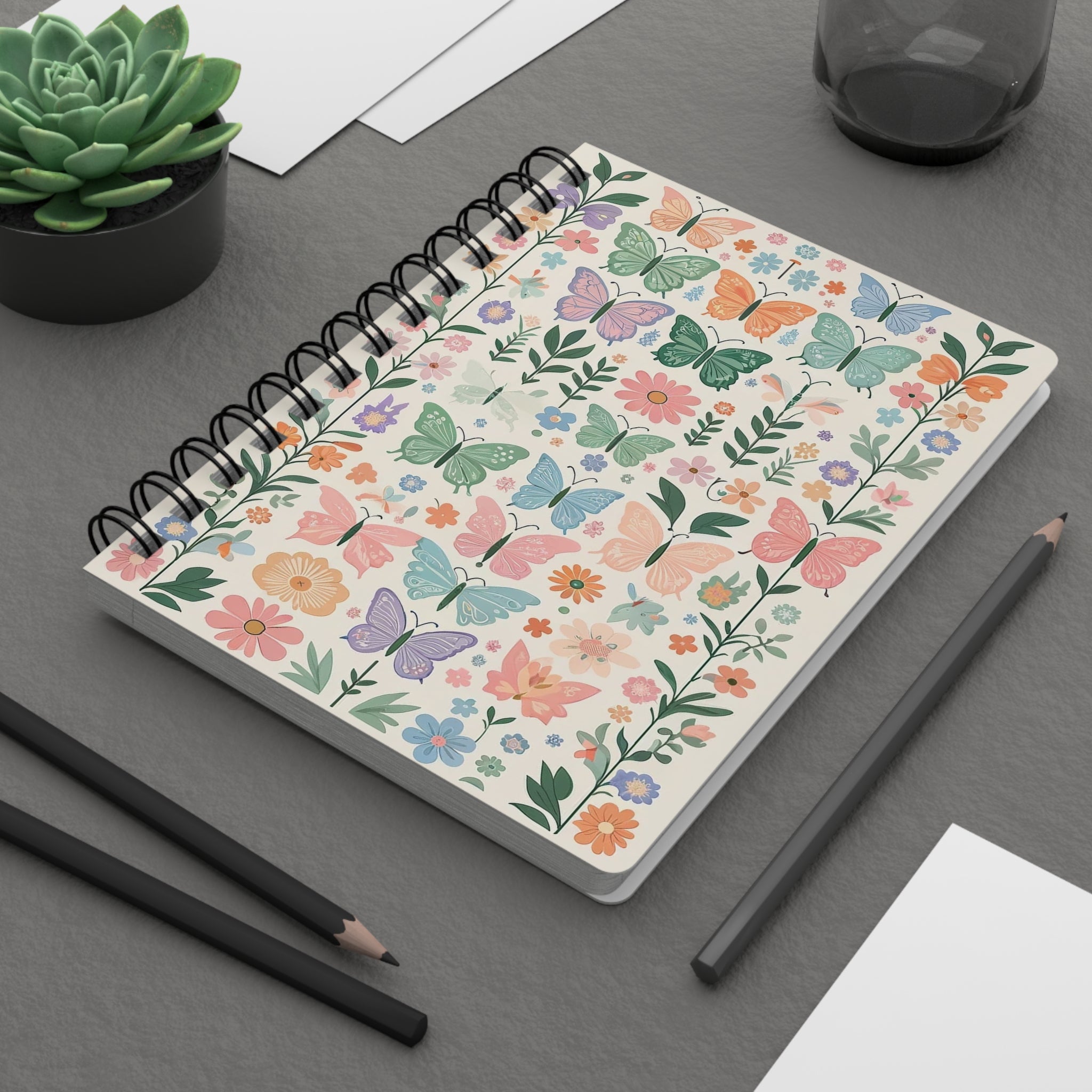 Butterflies and flowers - Spiral Notebook