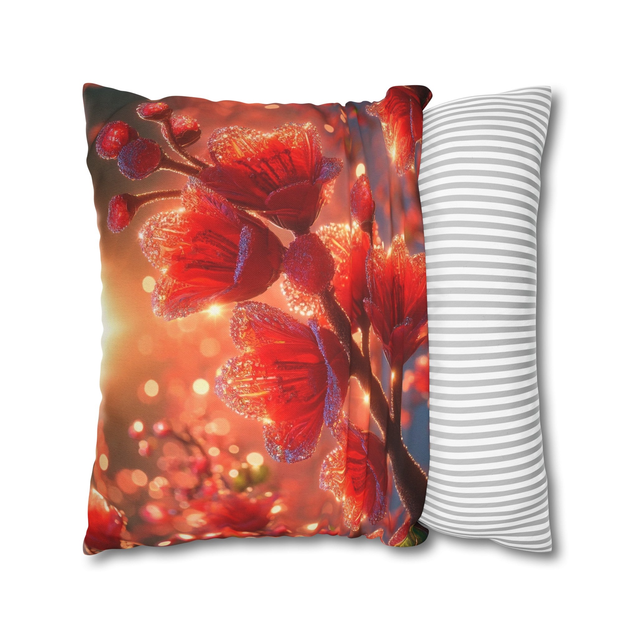 Red diamond flowers (2) -  Polyester Square Pillowcase