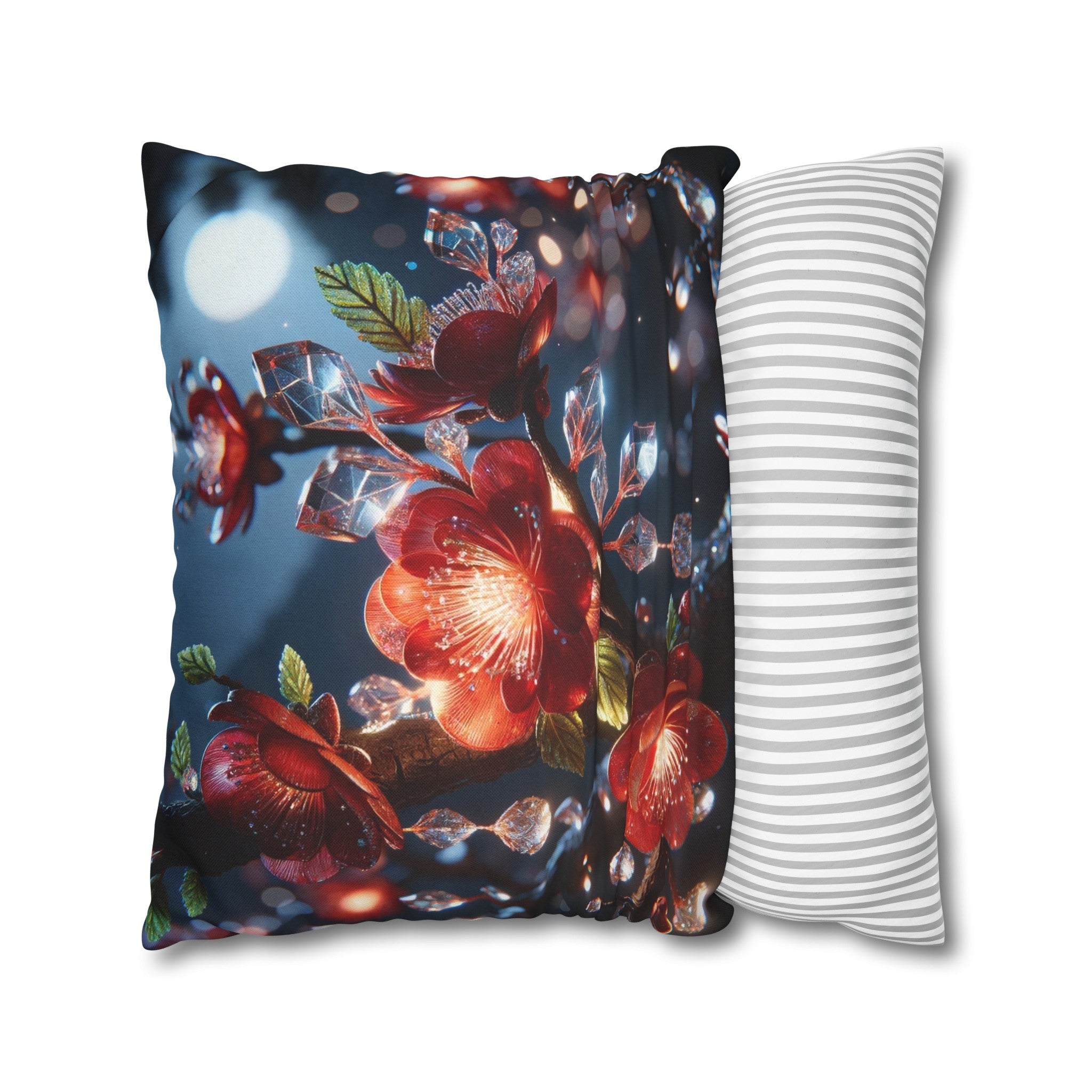 Red diamond flowers (5) - Polyester Square Pillowcase