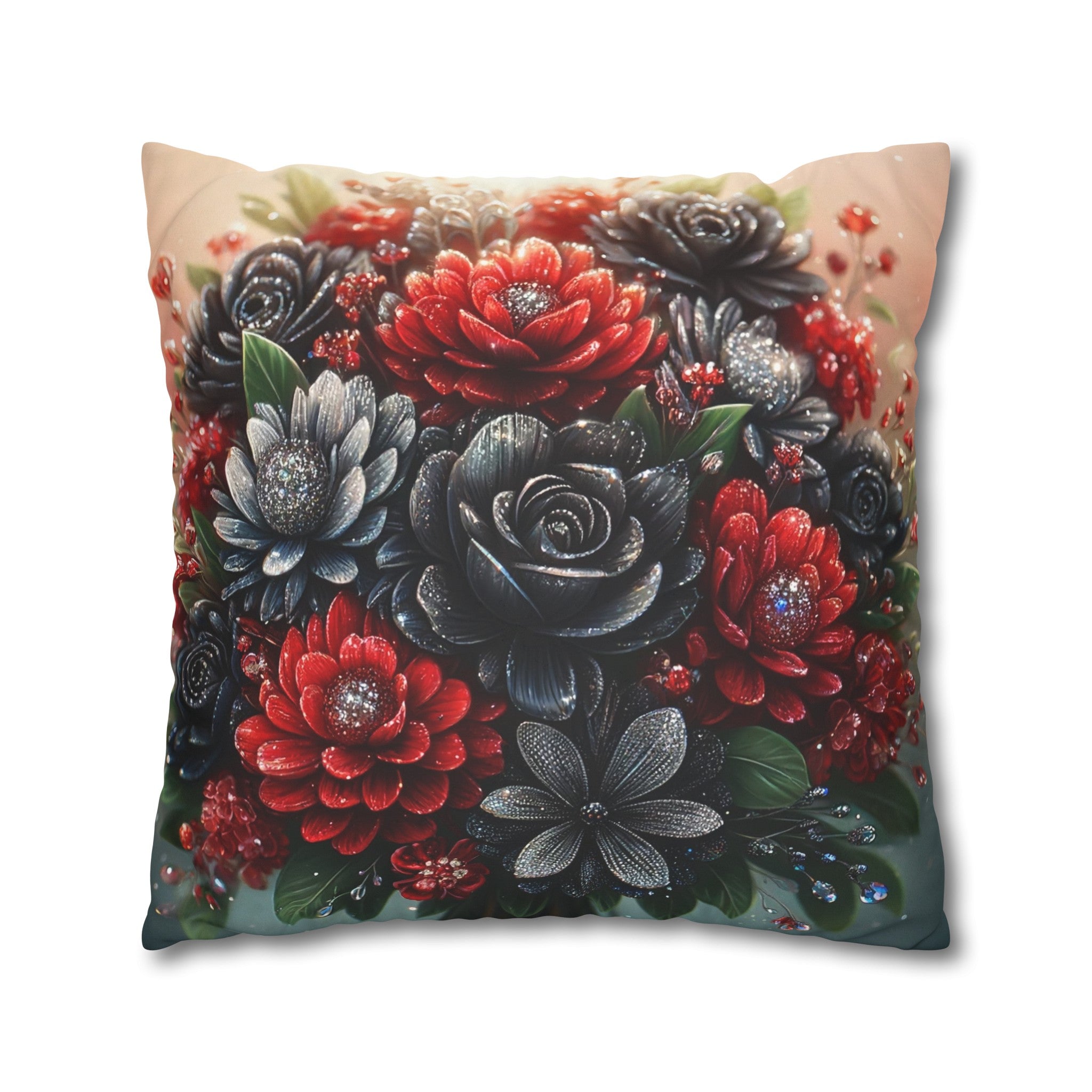 Black and Red Bouquet (1) - Suede Square Pillowcase