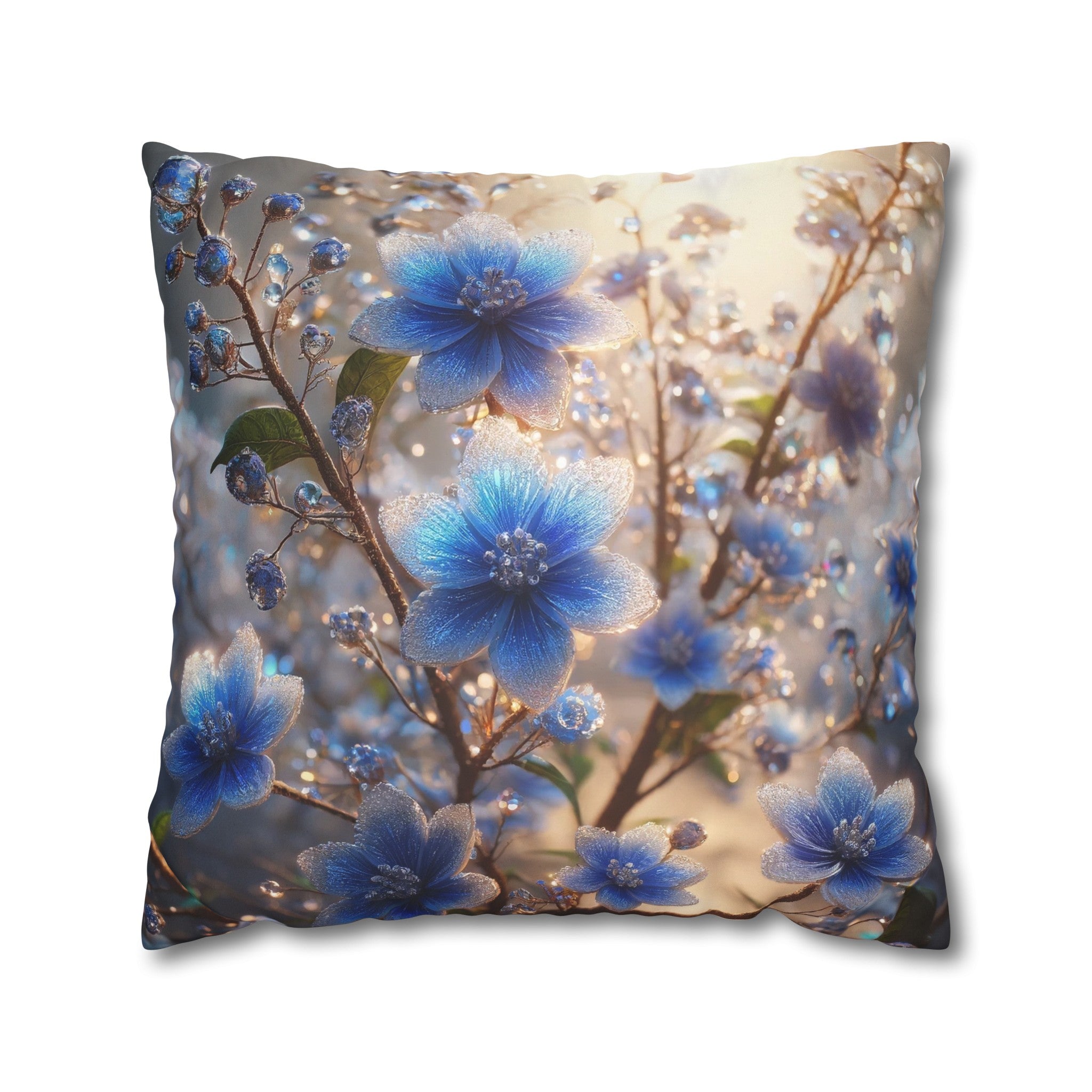 Blue, diamond flowers (4) - Suede Square Pillowcase