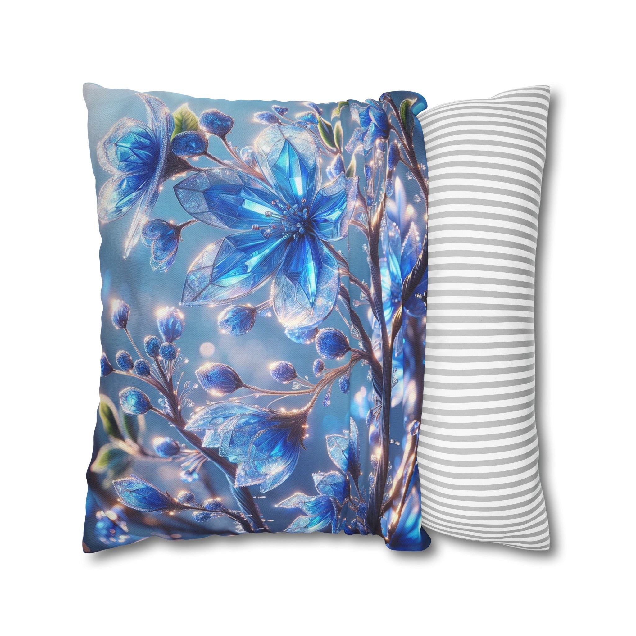 Blue, diamond flowers (5) - Polyester Square Pillowcase