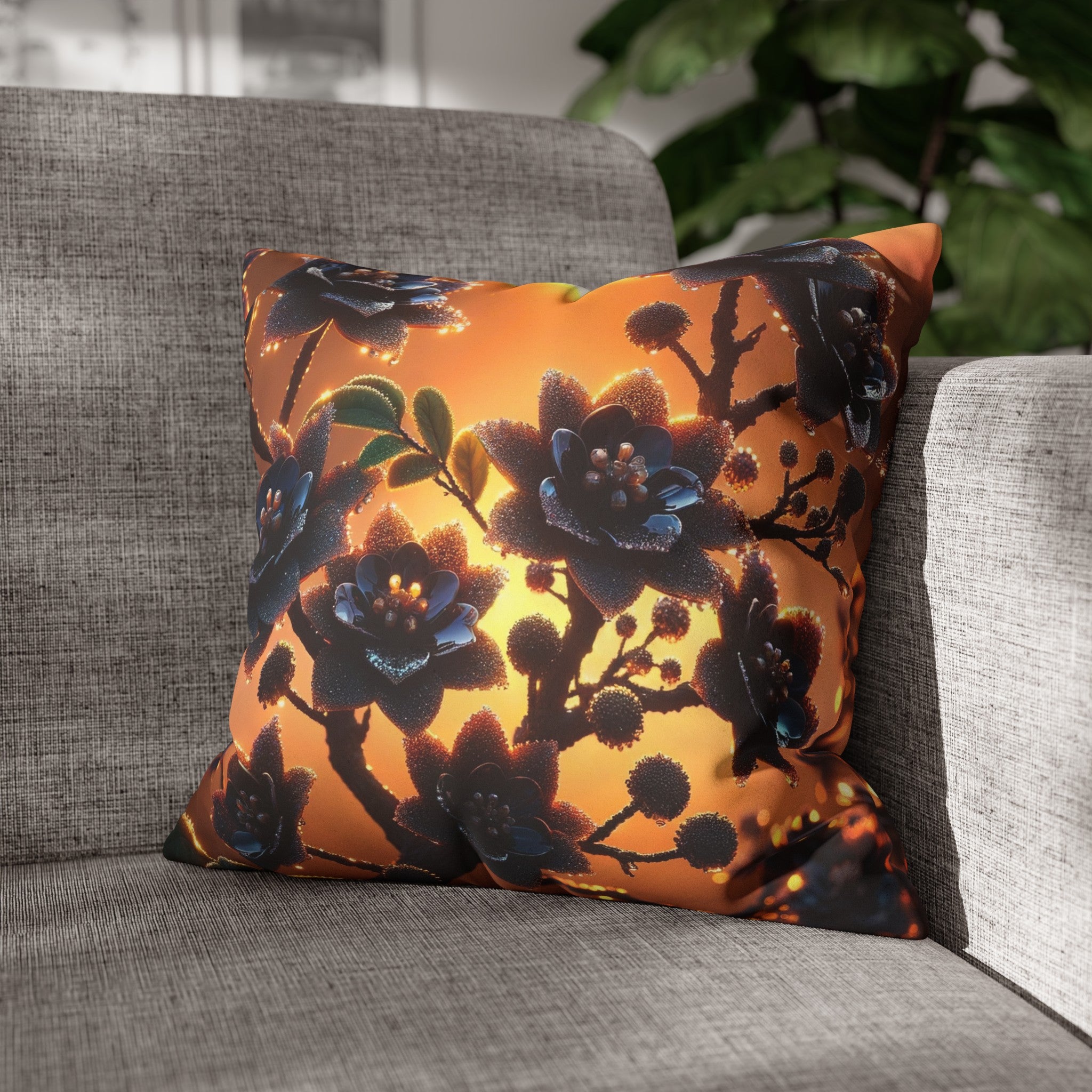 Black diamond flowers (3) - Suede Square Pillowcase