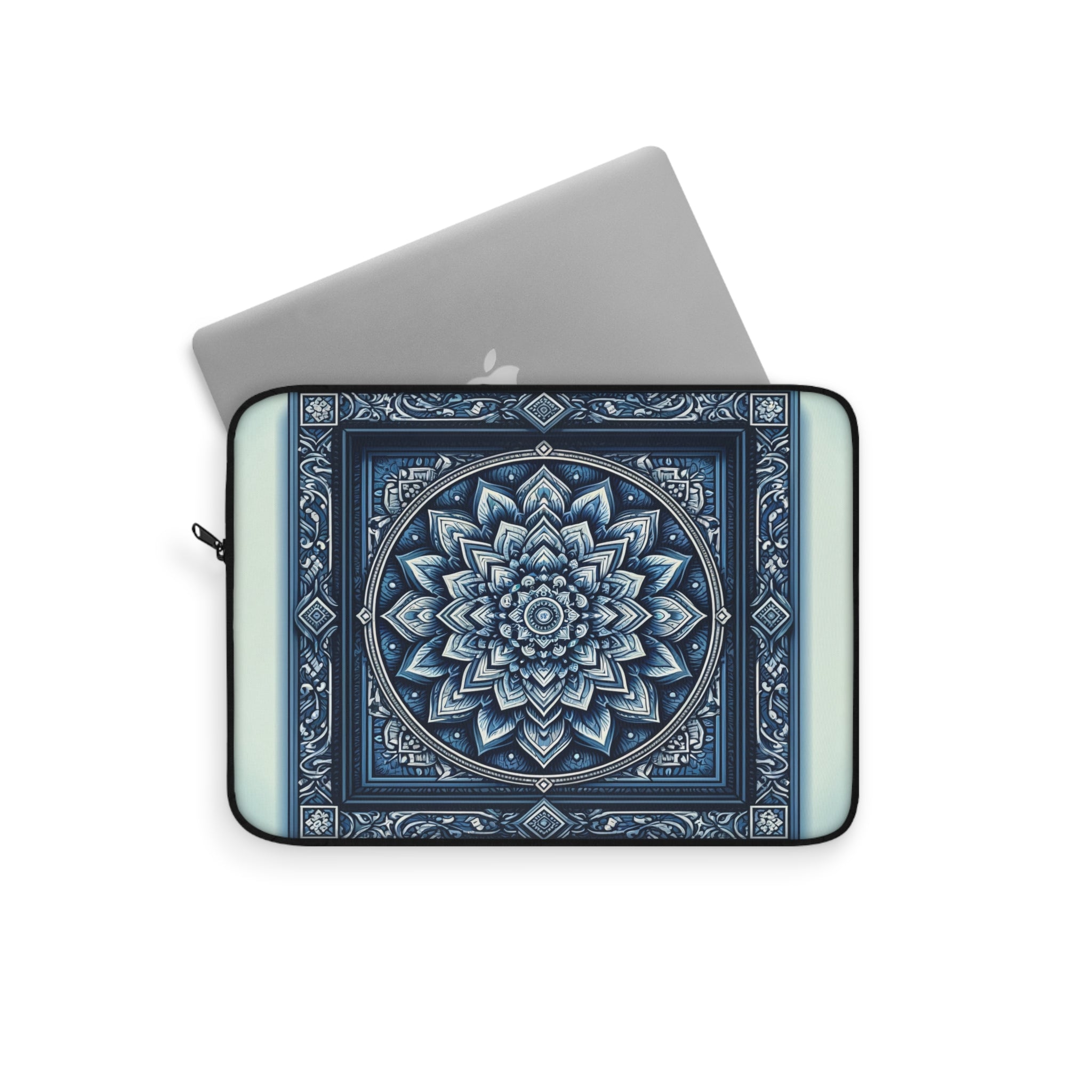 Square, blue and white Mandala - Laptop Sleeve