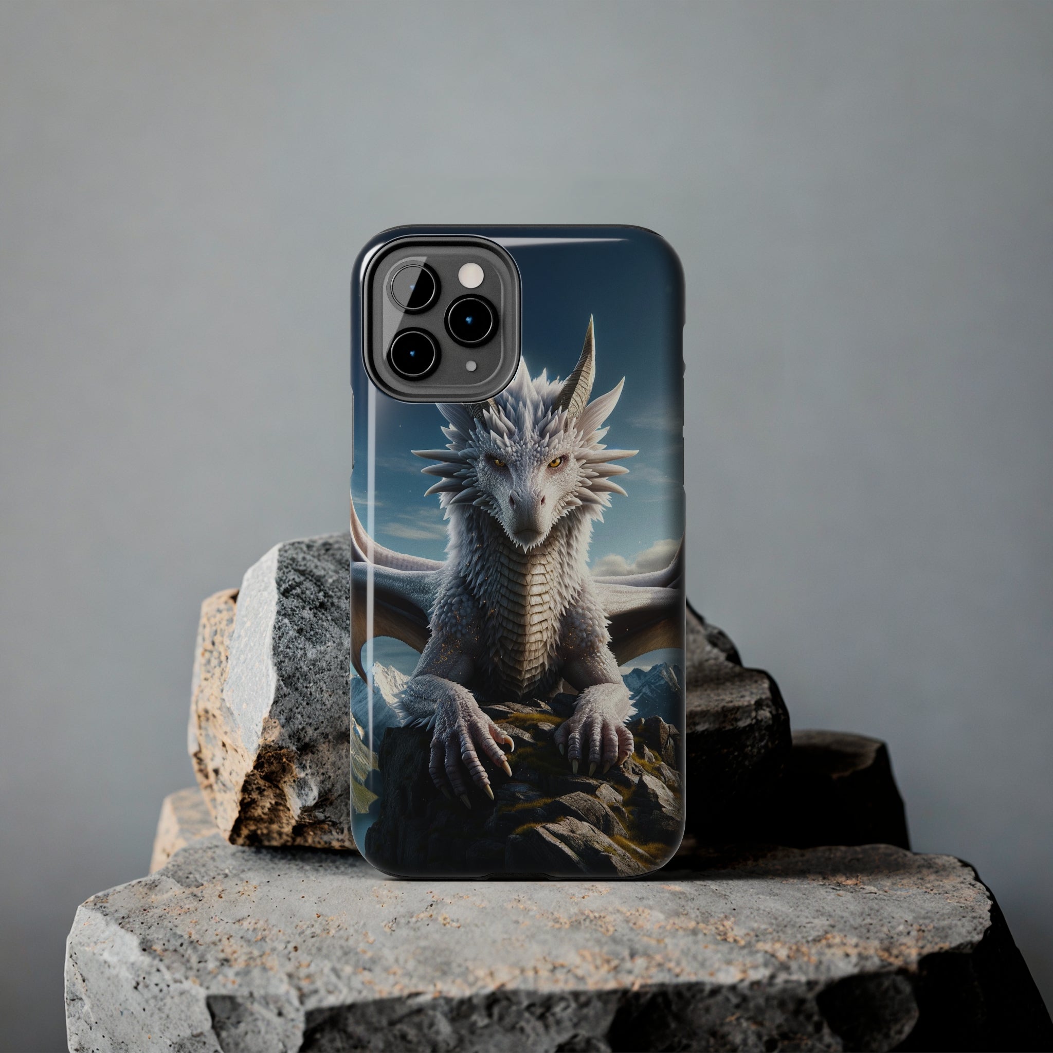 White dragon on a rock - Tough Phone Case