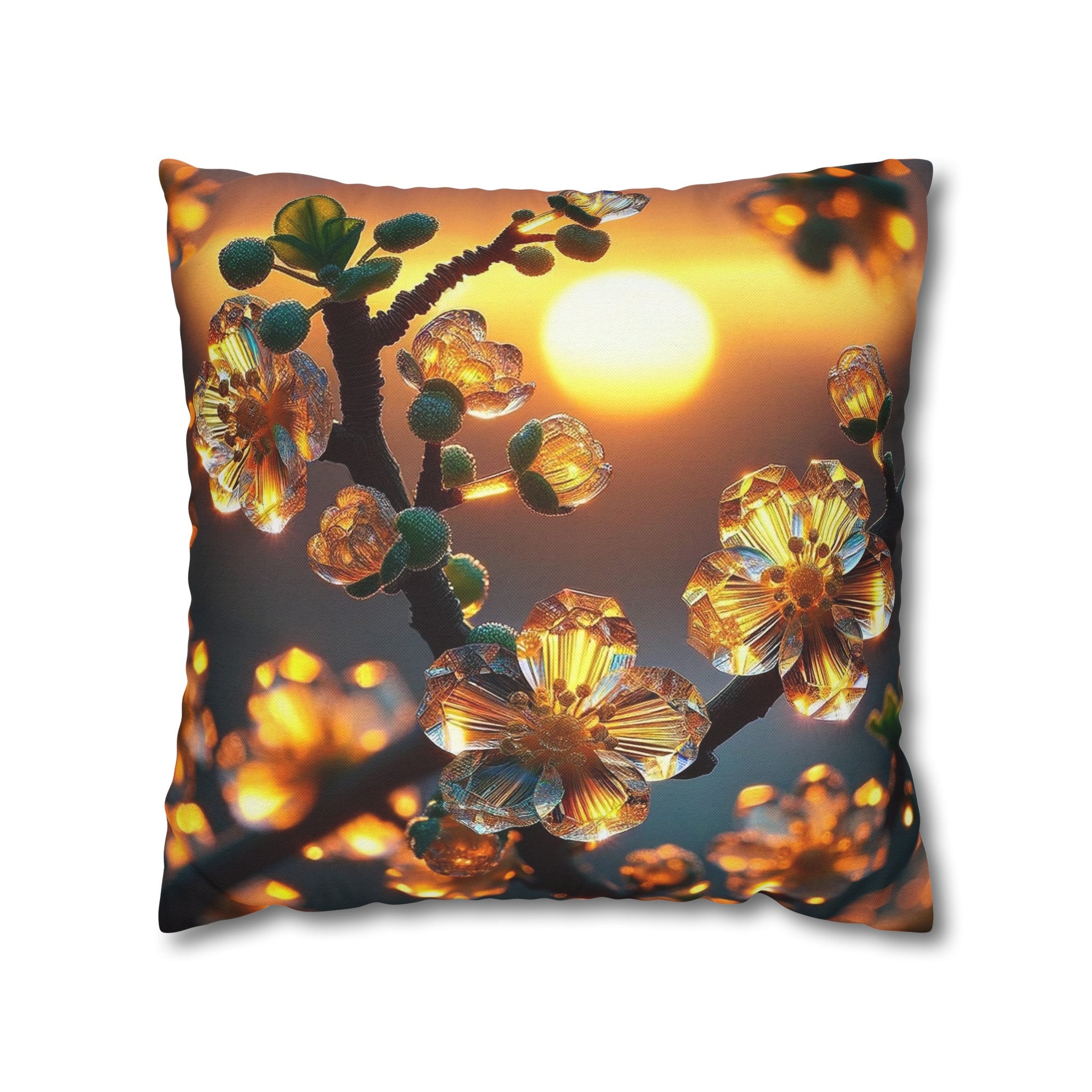 Yellow diamond flowers (4) - Polyester Square Pillowcase