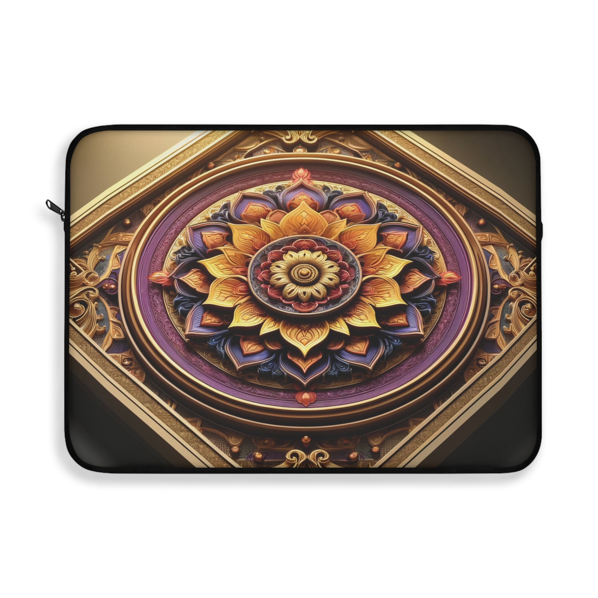 A 3D purple-golden Mandala in a square frame - Laptop Sleeve