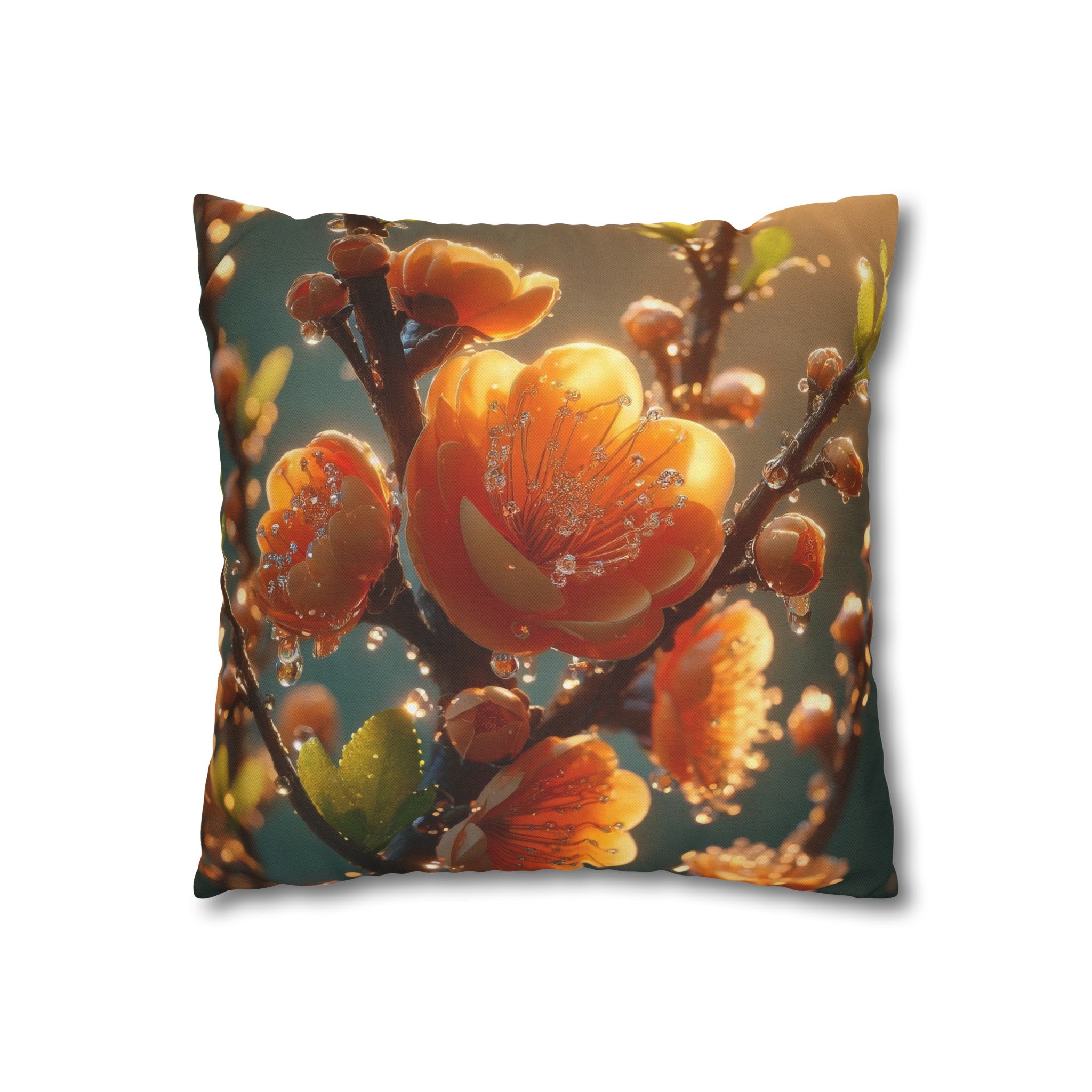 Orange diamond flowers (2) - Polyester Square Pillowcase