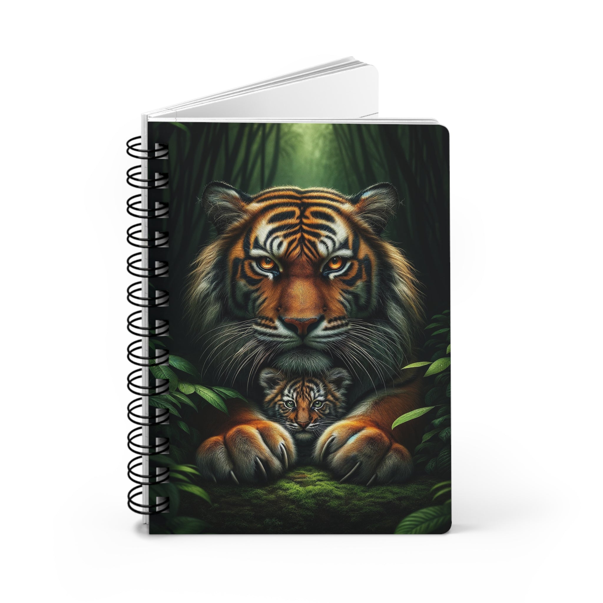 Mother tiger protecting her cub - Spiral Notebook