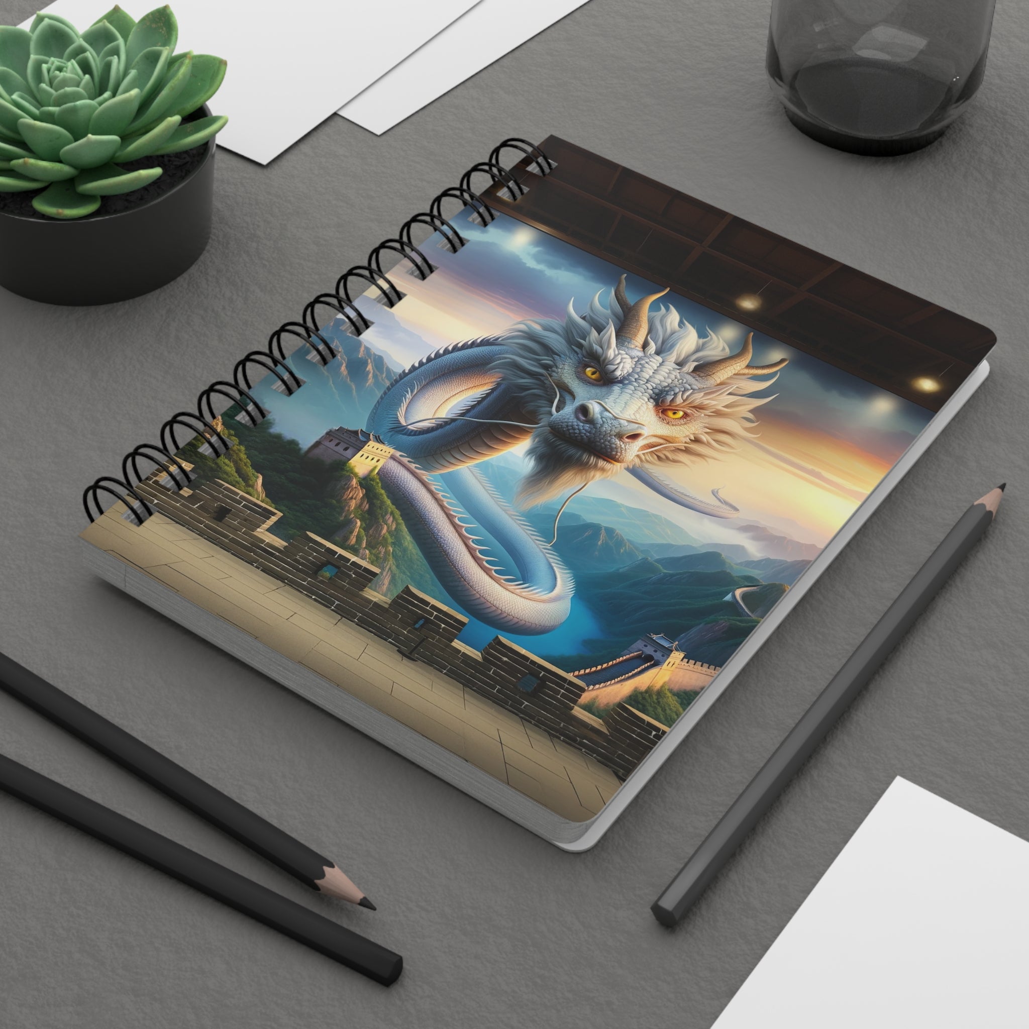 A curious, white, flying dragon - Spiral Notebook