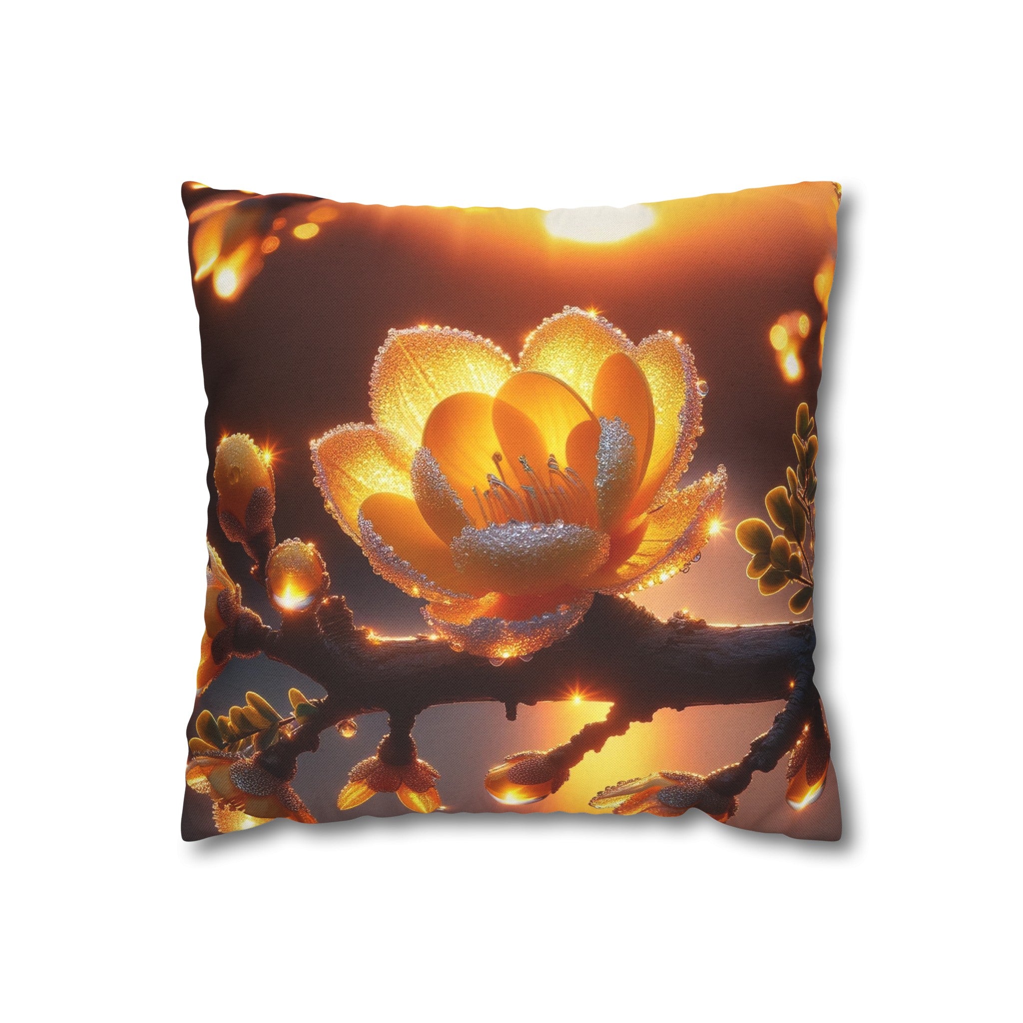 Yellow diamond flowers (1) - Polyester Square Pillowcase