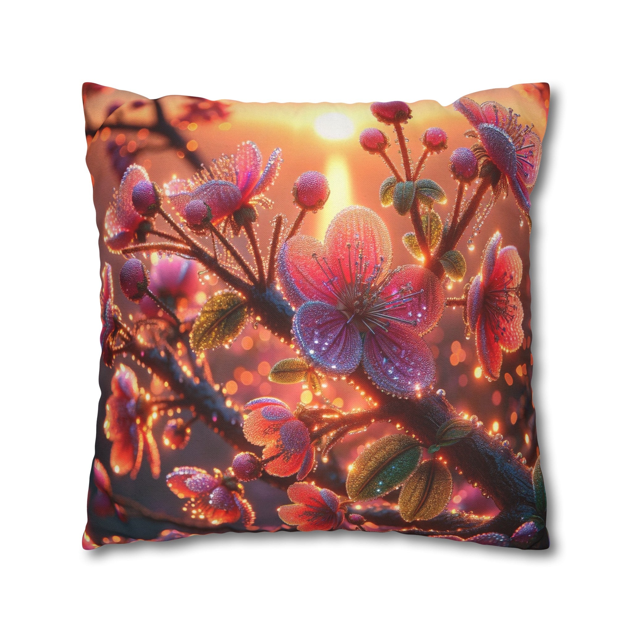 Pink diamond flowers (2) - Polyester Square Pillowcase