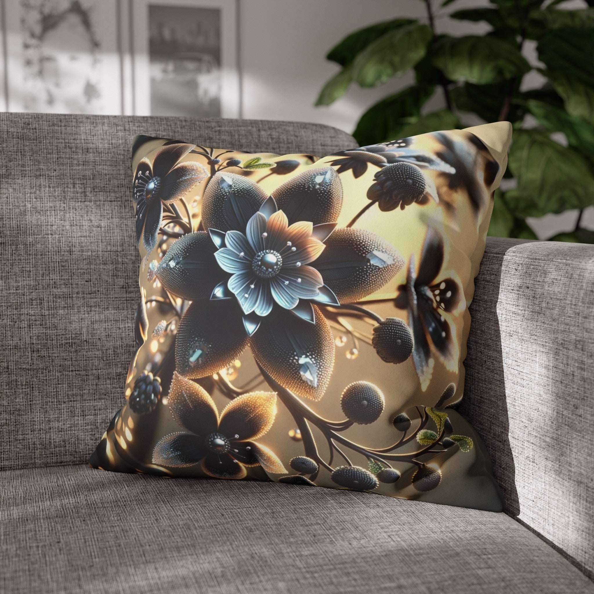 Black diamond flowers (4) - Suede Square Pillowcase