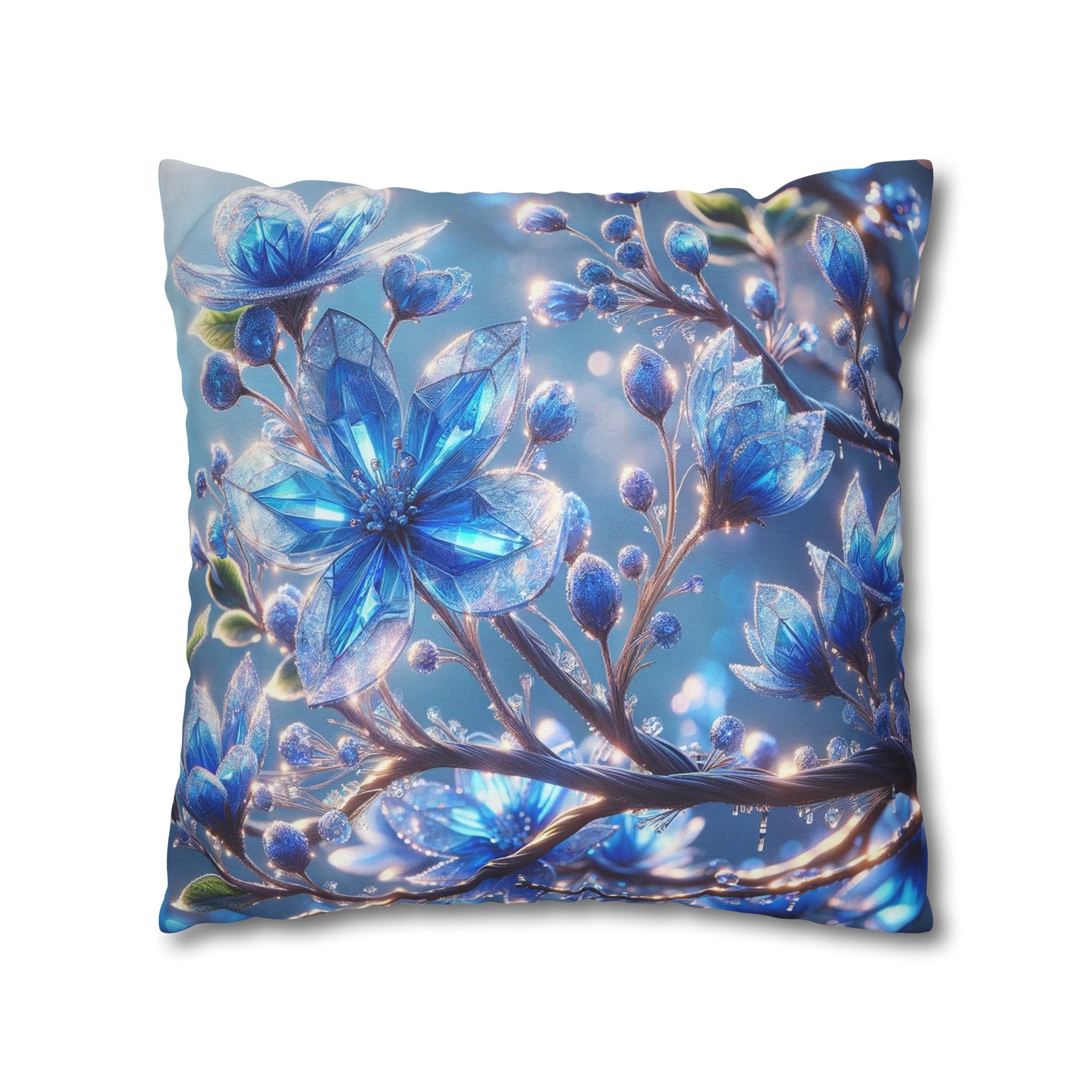 Blue, diamond flowers (5) - Polyester Square Pillowcase