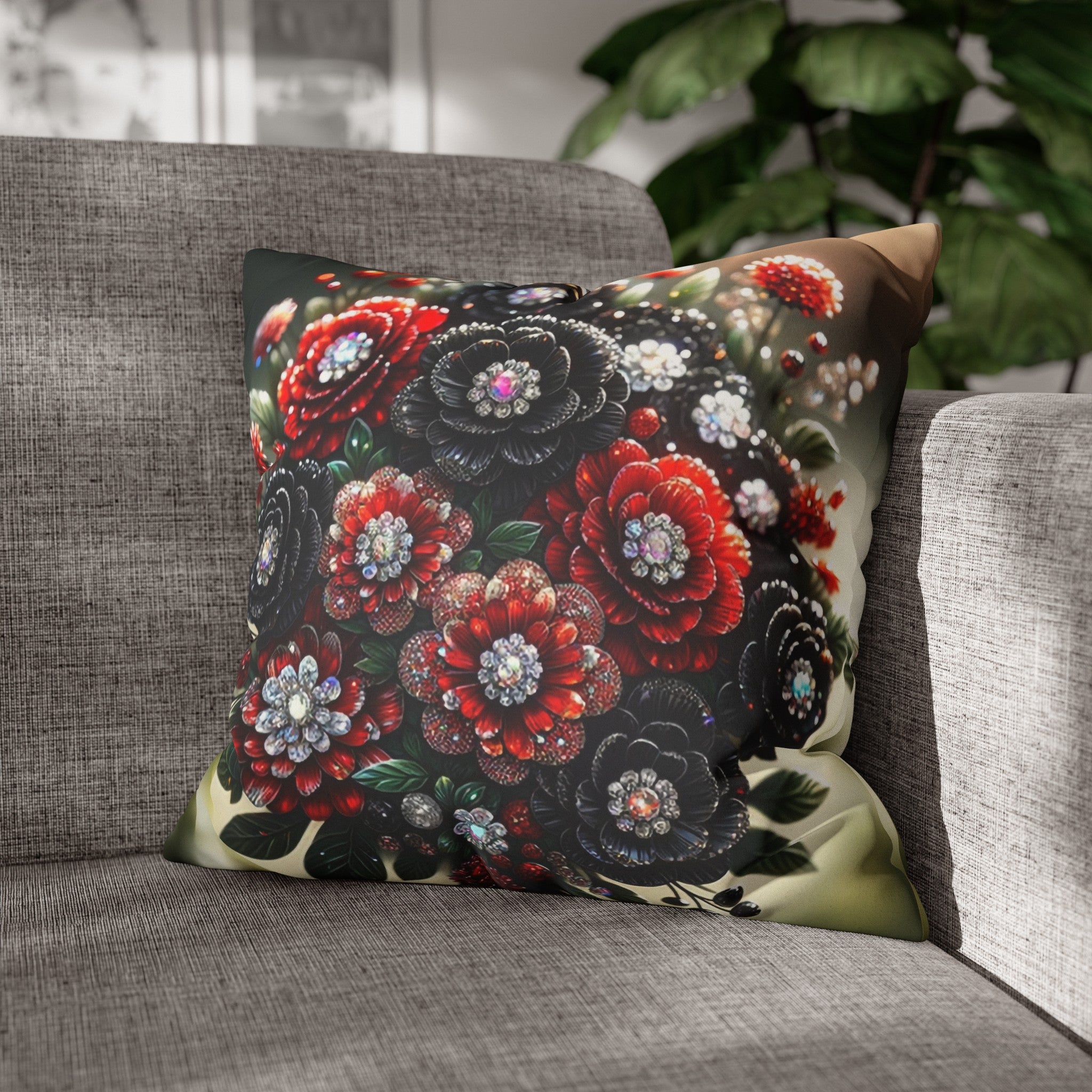 Black and Red Bouquet (2) - Suede Square Pillowcase