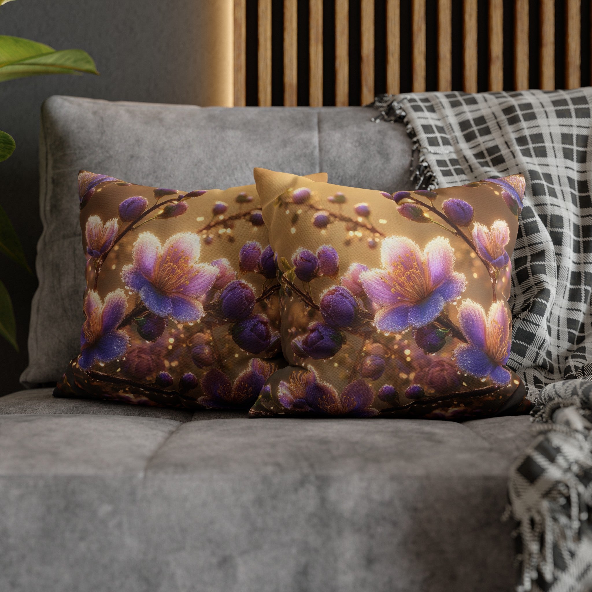 Purple diamond flowers (3) - Polyester Square Pillowcase