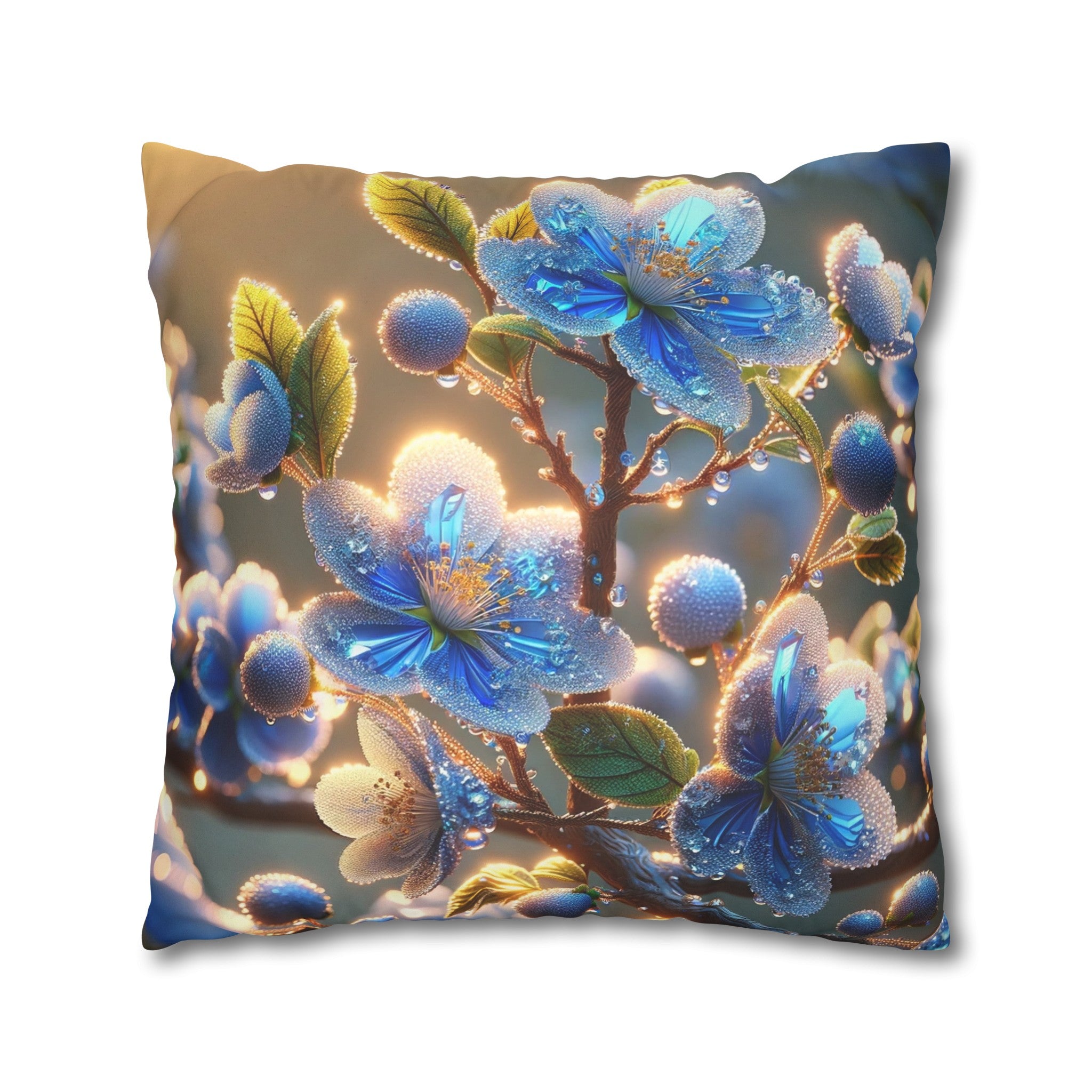 Blue,diamond flowers (2) - Suede Square Pillowcase