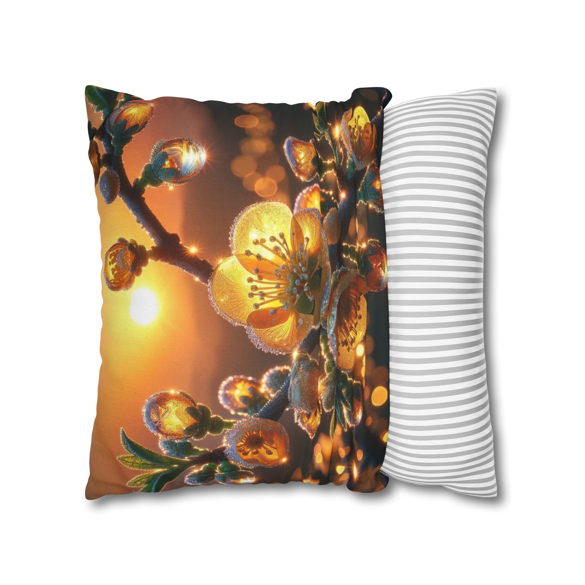 Yellow diamond flowers (2) - Polyester Square Pillowcase