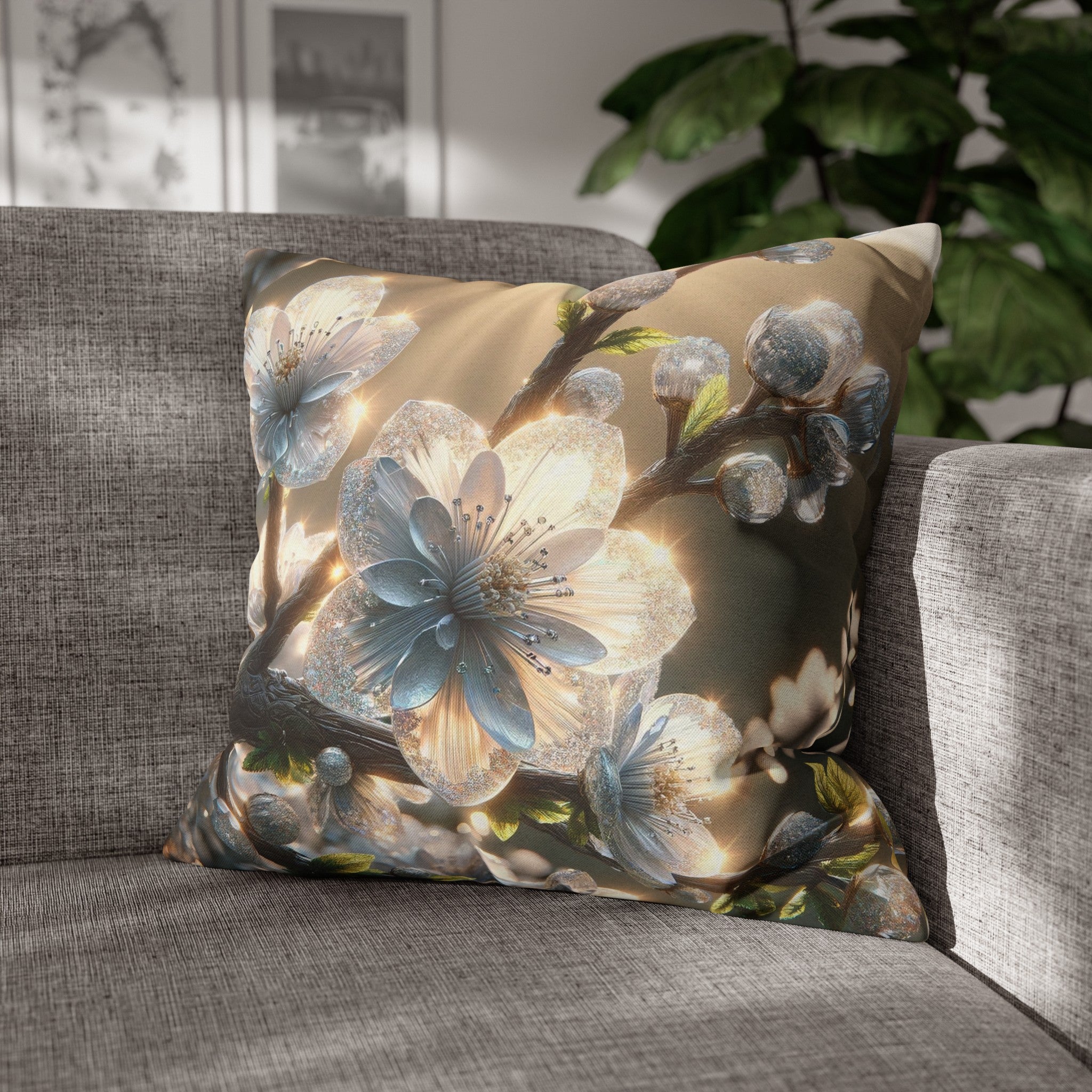 White diamond flowers (2) - Polyester Square Pillowcase