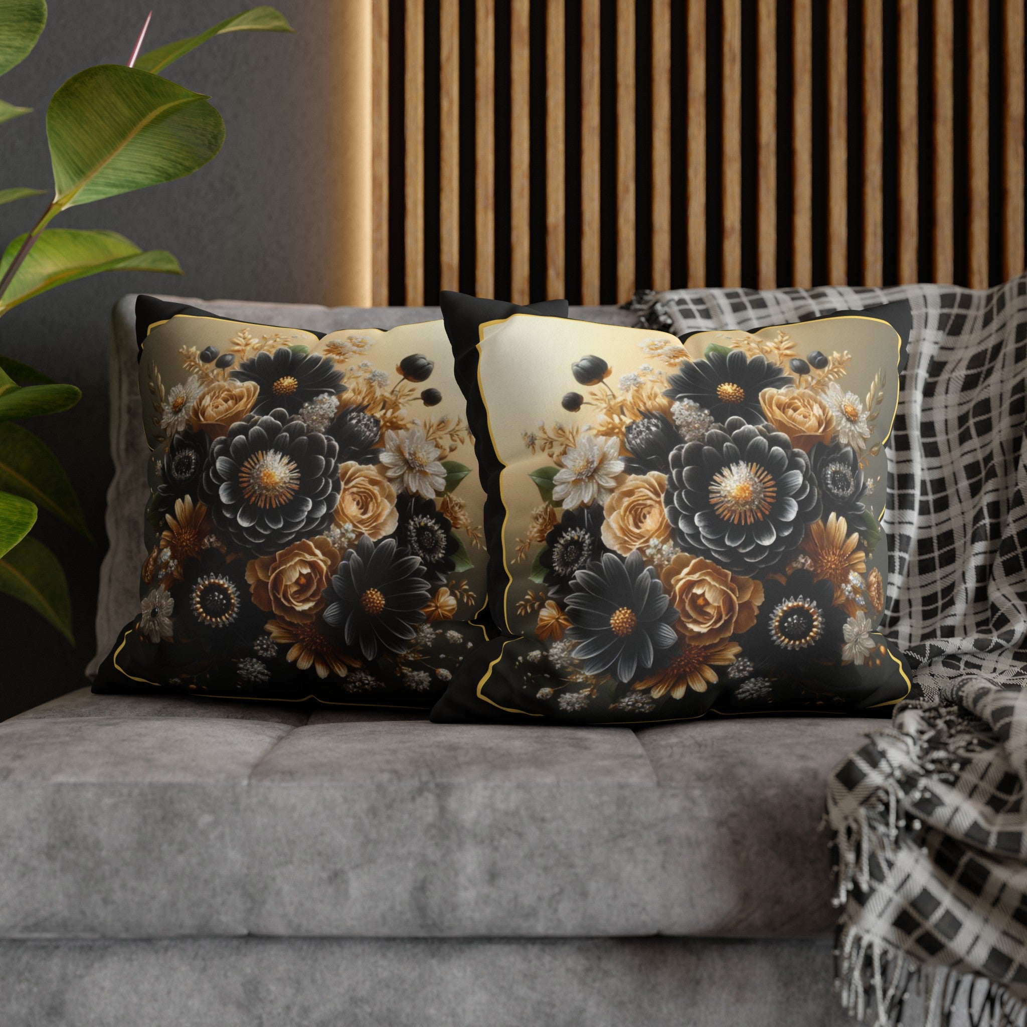 Black and golden Bouquet 1 - Suede Square Pillowcase