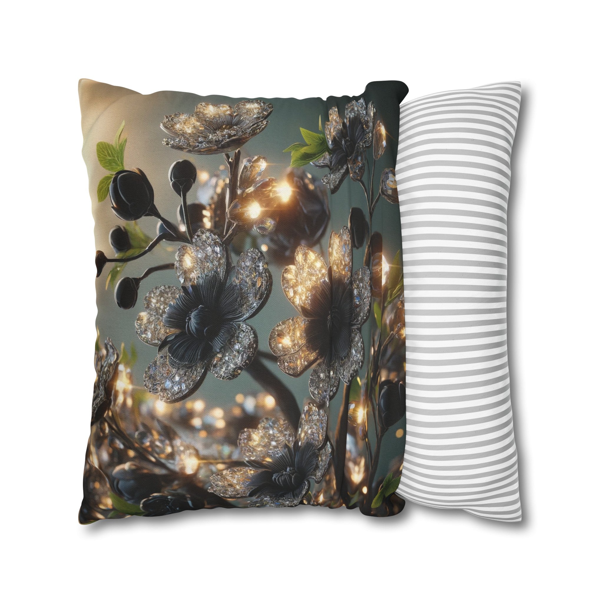 Black, diamond flowers (1) - Polyester Square Pillowcase