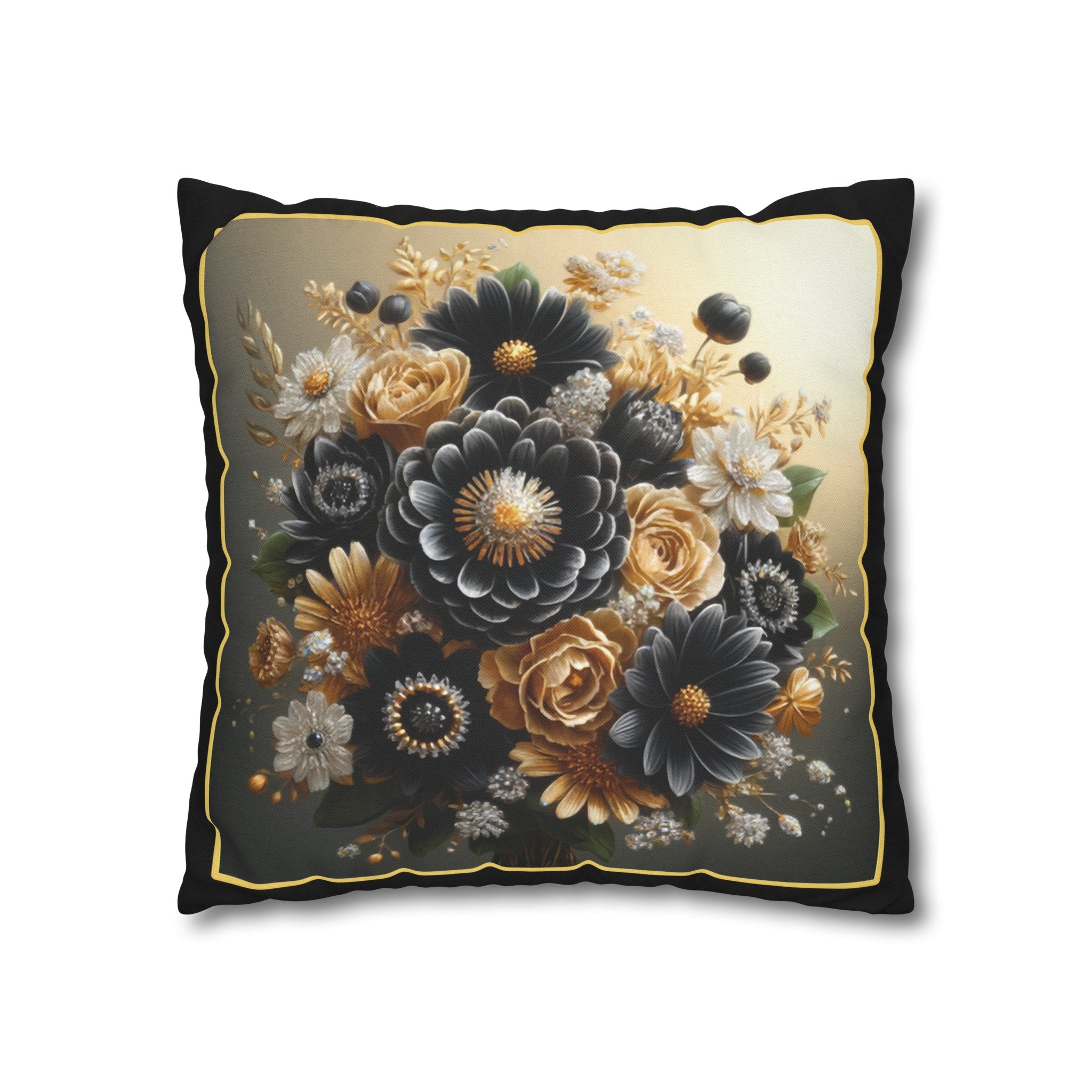 Black-Golden Bouquet (1) - Polyester Square Pillowcase