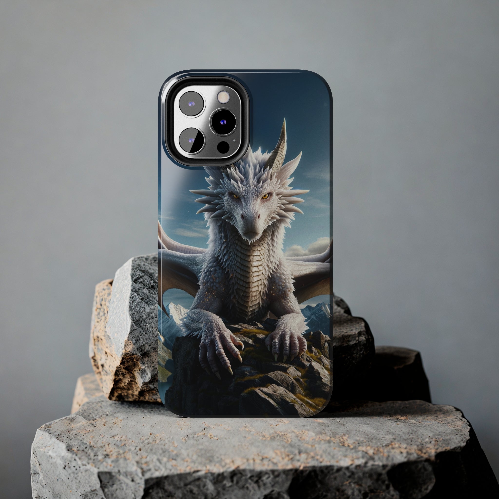 White dragon on a rock - Tough Phone Case