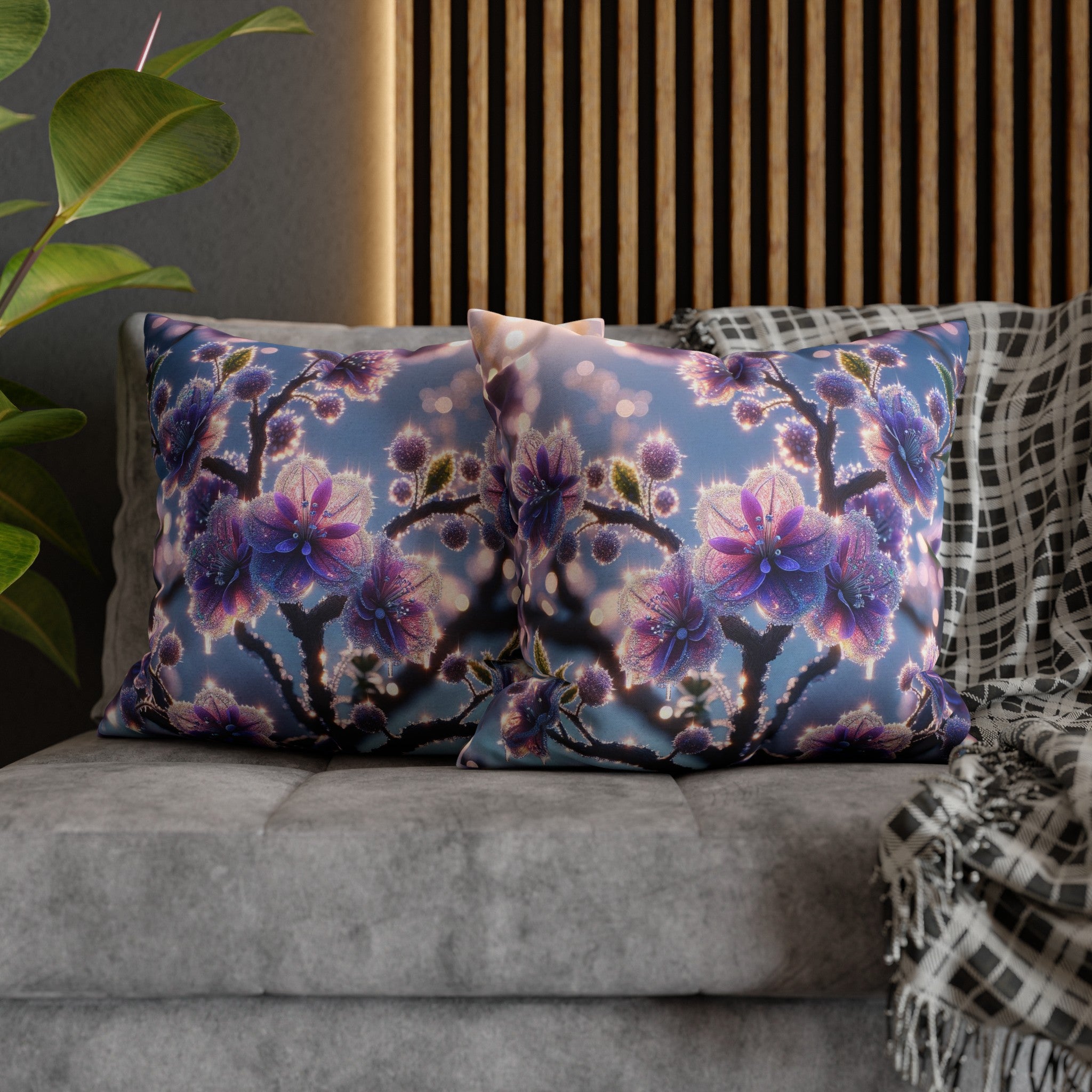 Purple diamond flowers (1) -  Polyester Square Pillowcase