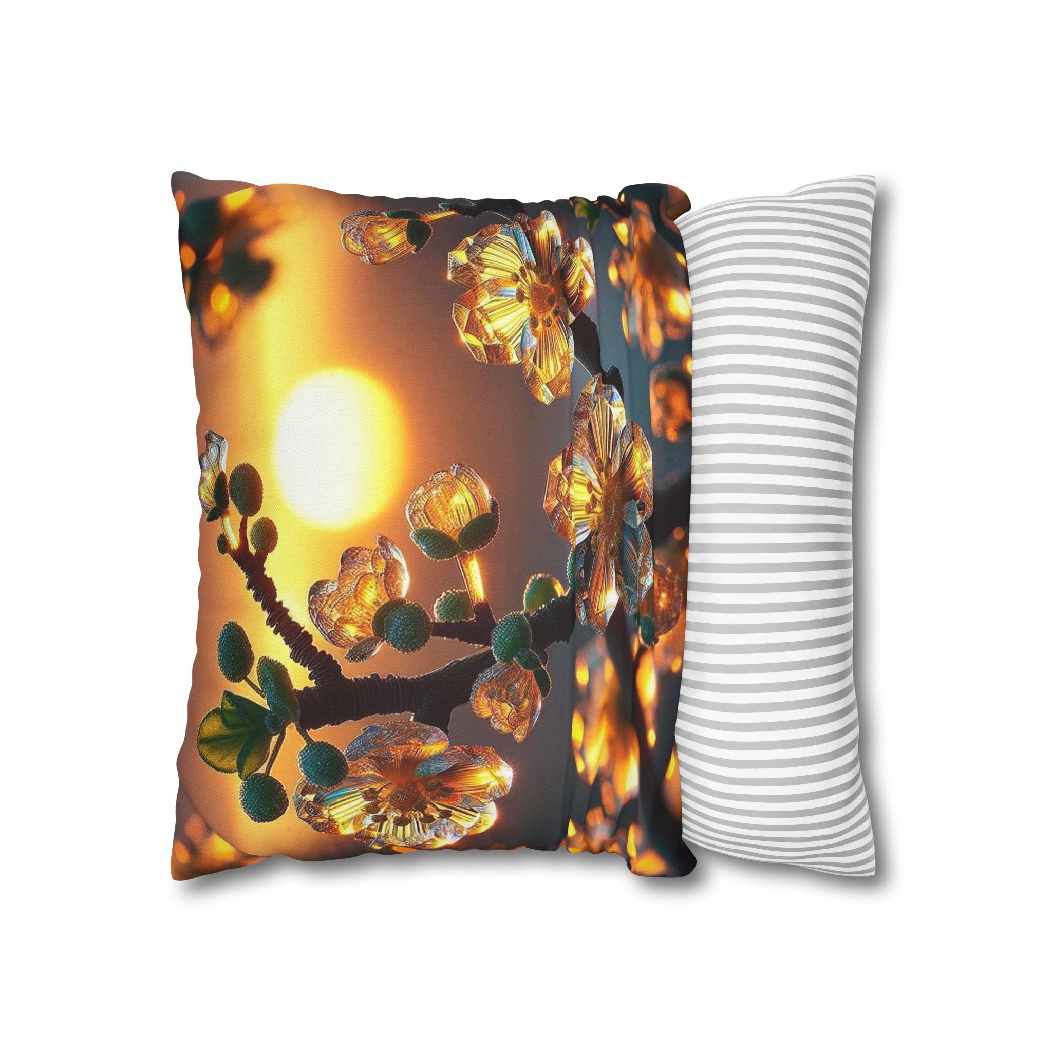 Yellow diamond flowers (4) - Polyester Square Pillowcase