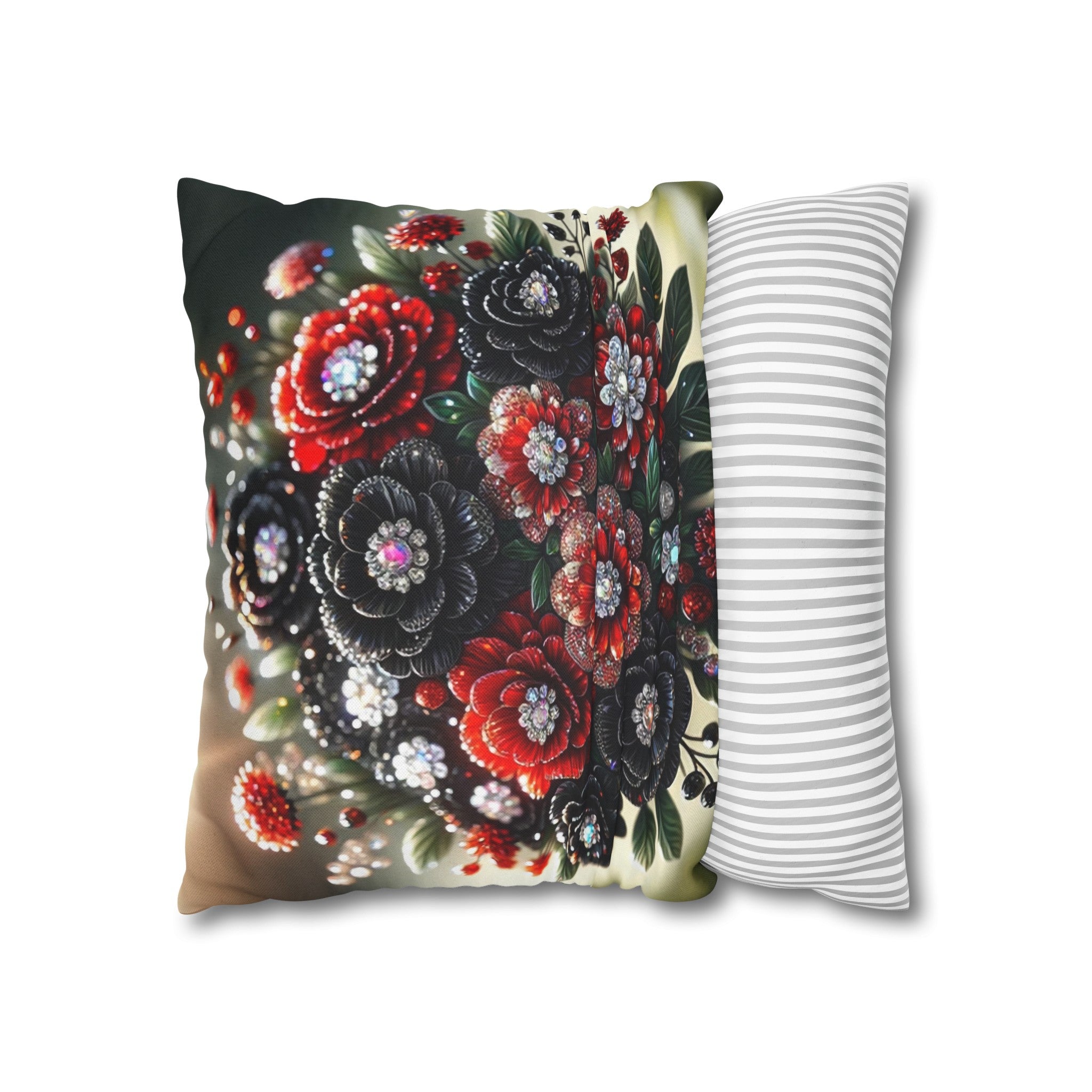 Black and Red Bouquet (2) - Polyester Square Pillowcase